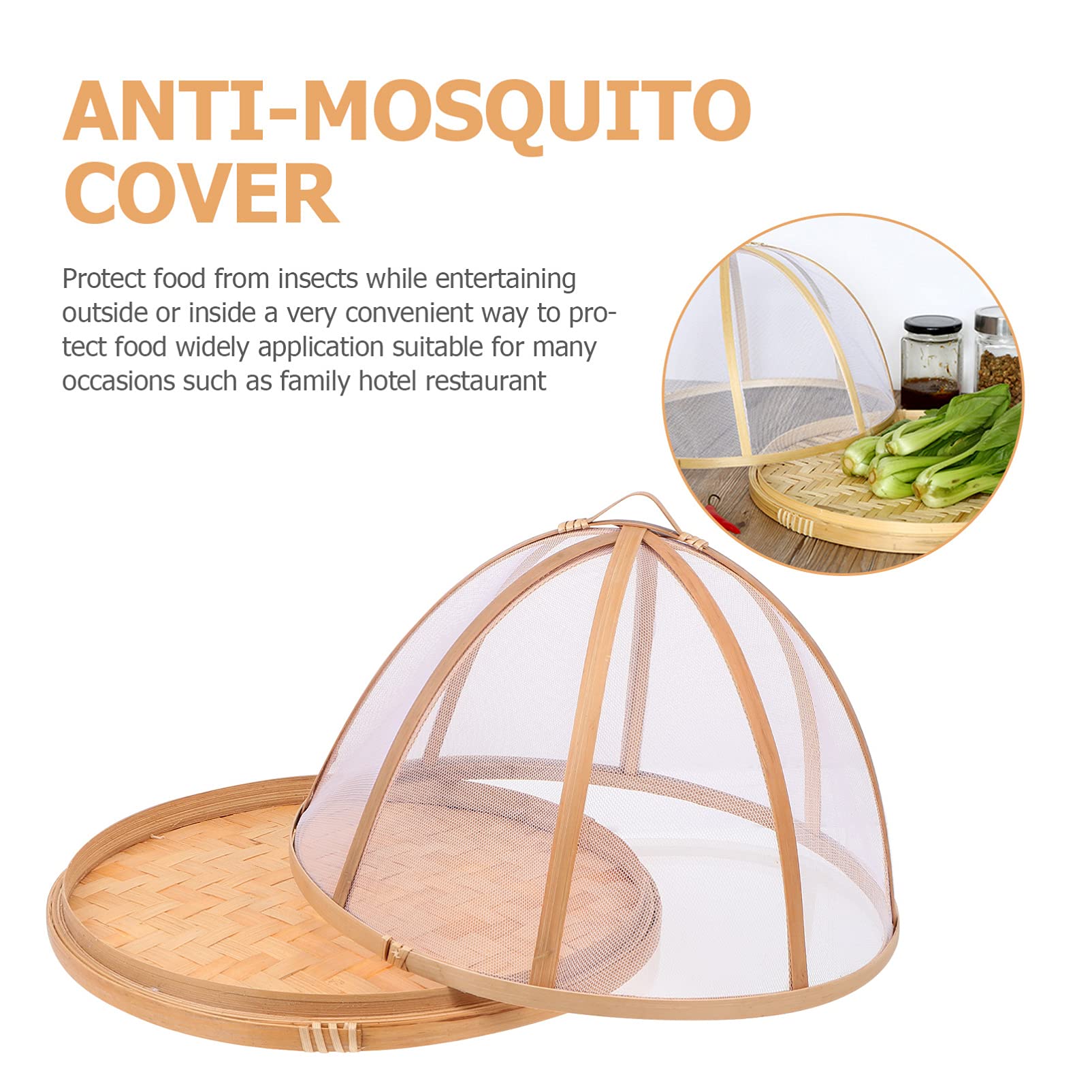 Hemoton Bamboo Food Cover with Lid - Outdoor Picnic & Camping Mesh Tray