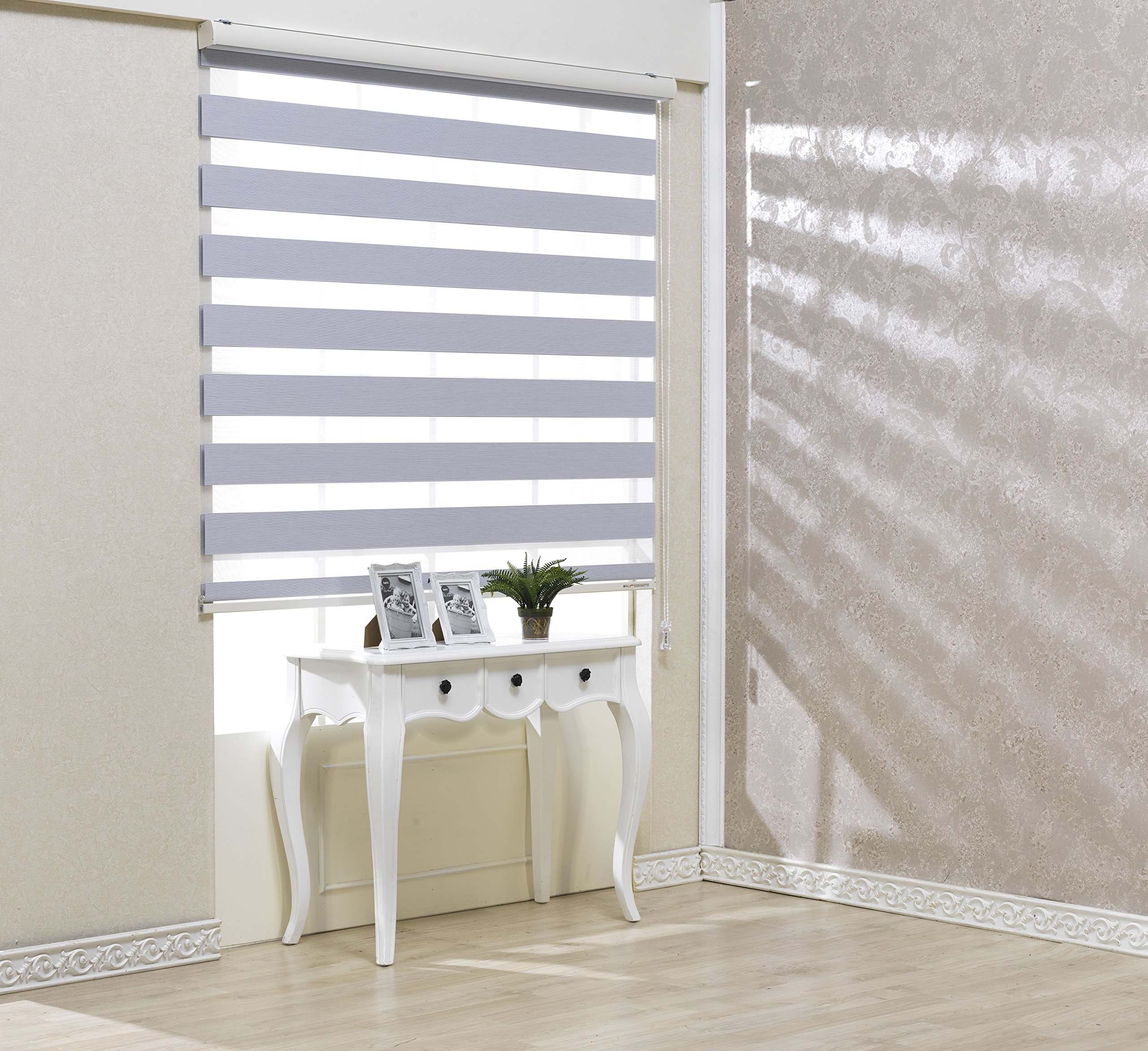 Custom Cut to Size Blackout Zebra Roller Blinds - Ellis Cool Grey (W 39 x H 82 inch) | Room Darkening Shades for Privacy & Light Blocking | Day & Night Insulated Window Coverings (20-110 inch Wide) | Perfect for Bedrooms, Living Rooms & Home Offices