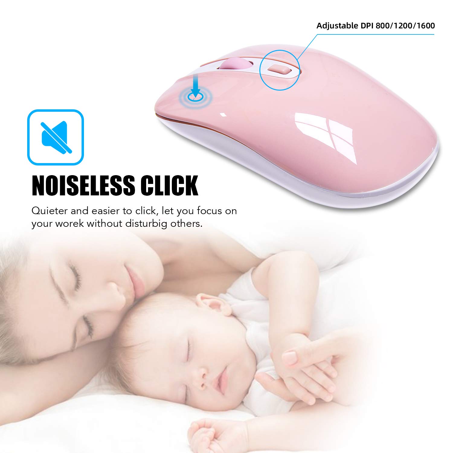 Cimetech 2.4G Wireless Mouse - Slim Ergonomic Silent Click Optical Mouse with Nano USB Receiver for Laptop, Desktop, MacBook (Bright Pink) - Perfect for Office Work, Gaming & Travel Use