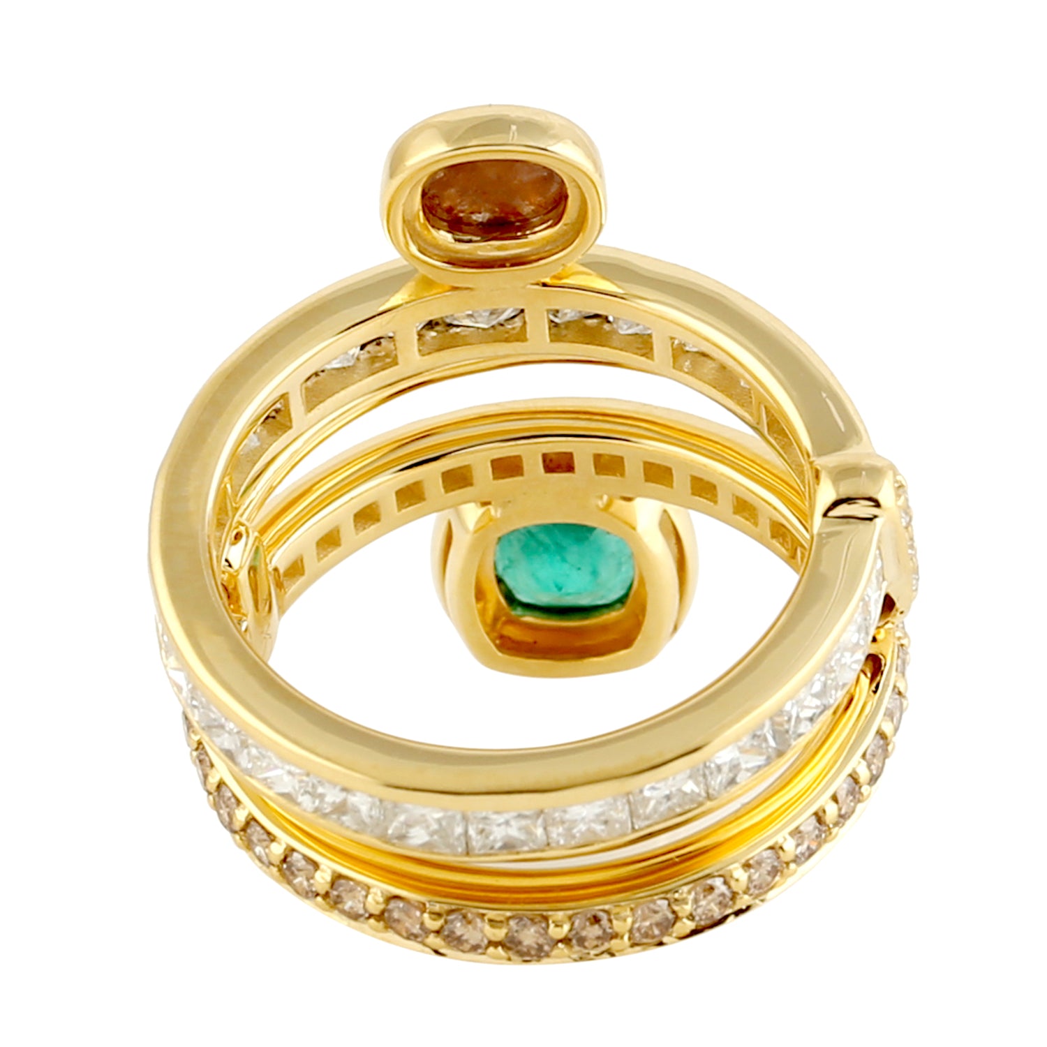 14K Yellow Gold Cushion Cut Emerald Ice Diamond Spiral Ring – Elegant Wedding, Engagement & Anniversary Jewelry Gift