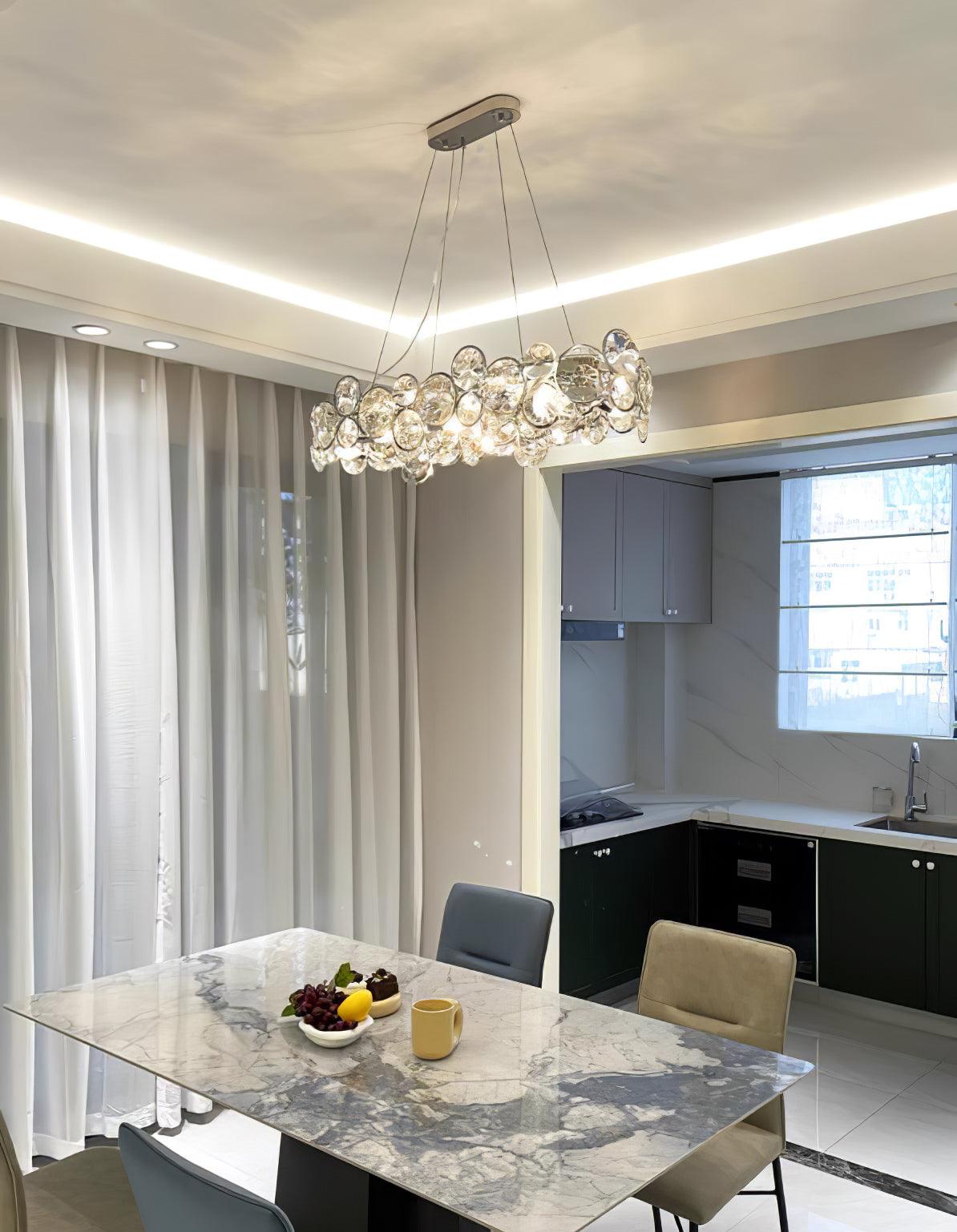 Elegant Chrome Round Crystal Chandelier - Modern Ceiling Light Fixture for Dining Room, Bedroom & Living Room Decor