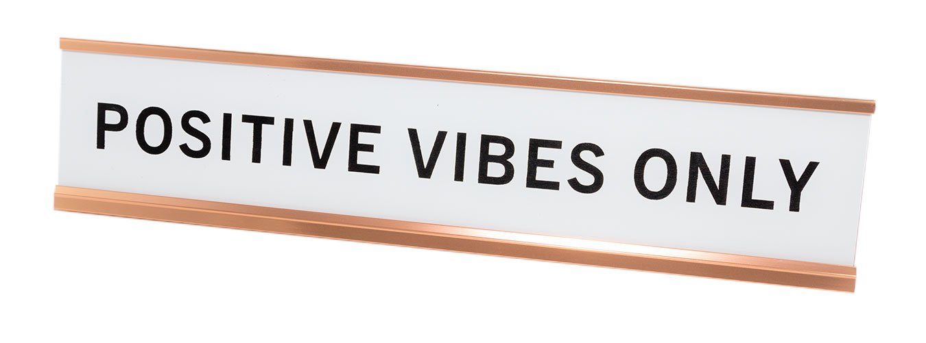 Positive Vibes Only 2x10 Inch Motivational Nameplate Desk Sign - Perfect for Office Decor, Workstation Inspiration & Home Office Motivation