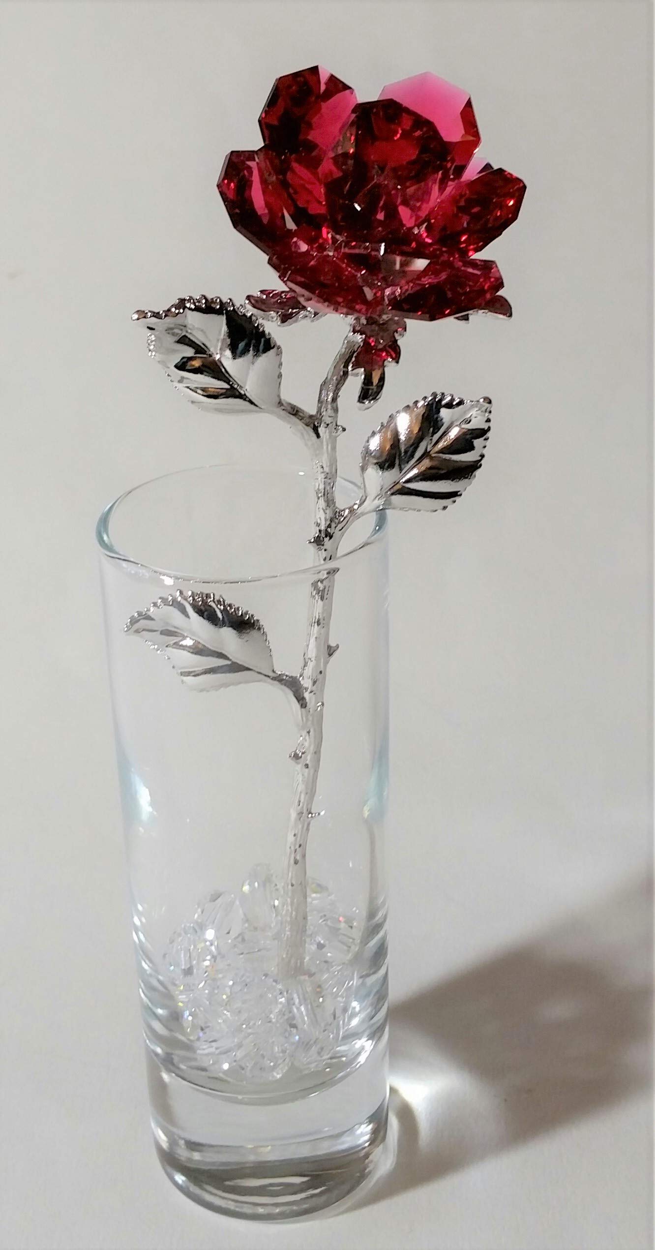Elegant Red Crystal Rose in Glass Vase - Perfect for Home Decor, Wedding Centerpieces & Romantic Gifts