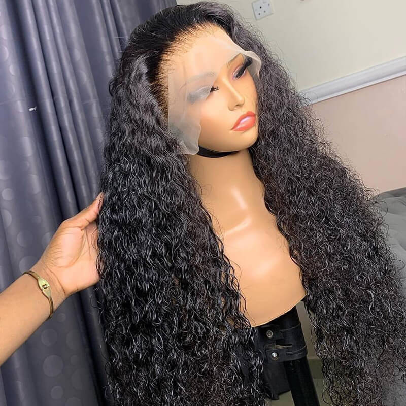 Eullair Stunning Wet Look Water Wave HD Lace Front Wig - Natural Black Human Hair Wig for Women | Low Maintenance, Heat Resistant Synthetic Wig for Daily Wear & Cosplay
