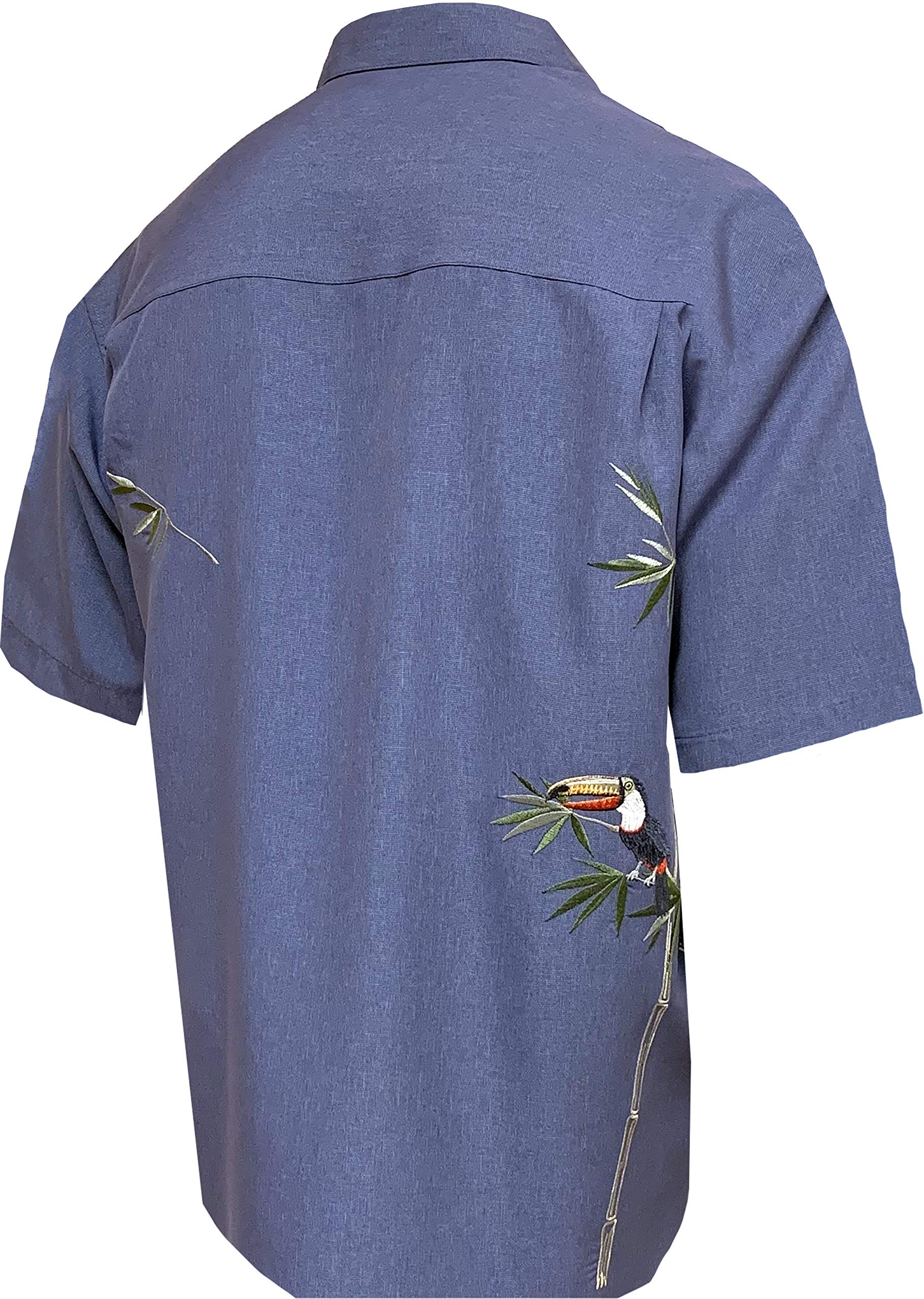 Bamboo Cay Embroidered Men's Short Sleeve Hawaiian Shirt with Flying Parrots Design - Tropical Button Down Shirt for Beach Vacation, Summer Party & Casual Wear