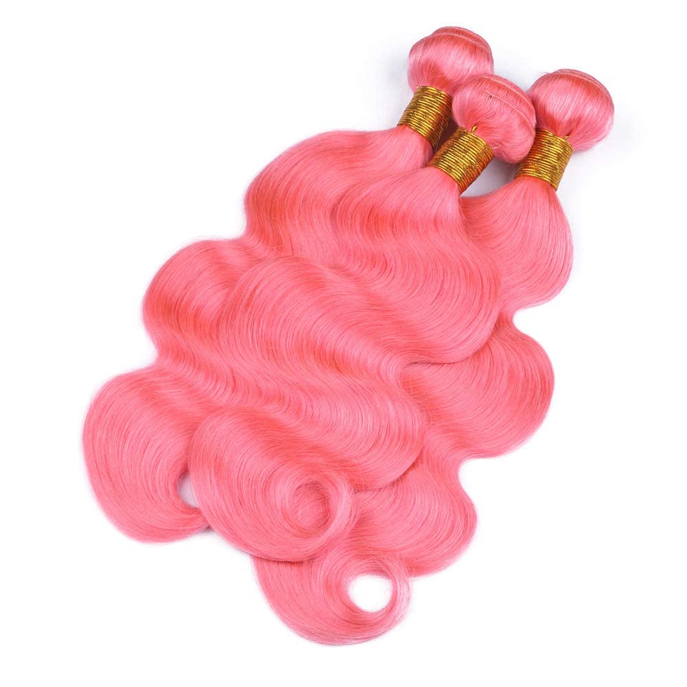Brazilian Body Wave Virgin Human Hair Weaves 3 Bundles - Baby Pink Color 16 16 16 Inch (3Pcs/Lot) | Natural Wavy Hair Extensions for Styling & Volume | Perfect for Parties, Weddings & Daily Wear