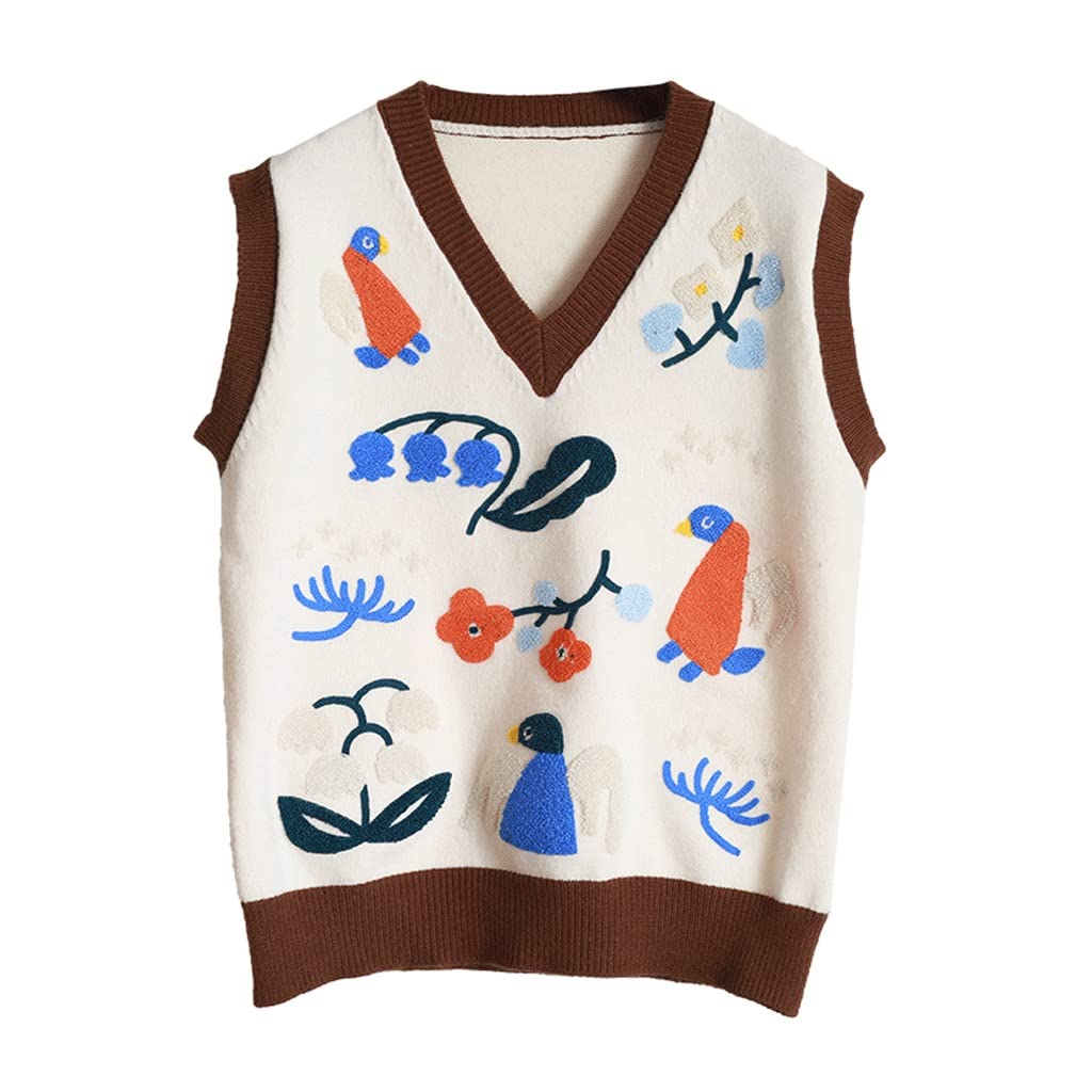 Women's Embroidered Sleeveless Knit Vest Sweater - Autumn Winter Fashion Top (One Size) | Perfect for Layering, Office Wear & Casual Outfits