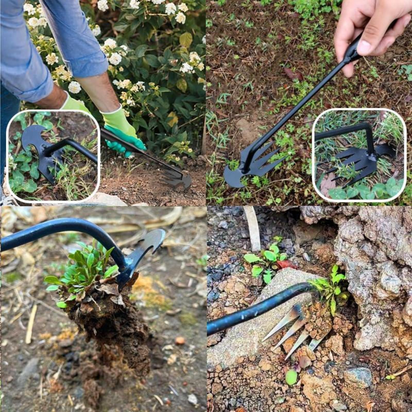 4-Claw Manganese Steel Weed Puller Tool - Heavy Duty Garden Weeder for Efficient Uprooting & Grass Removal | Perfect for Lawn Care, Flower Beds & Vegetable Gardening | Ergonomic Hand Weeder by MOTEERLLU