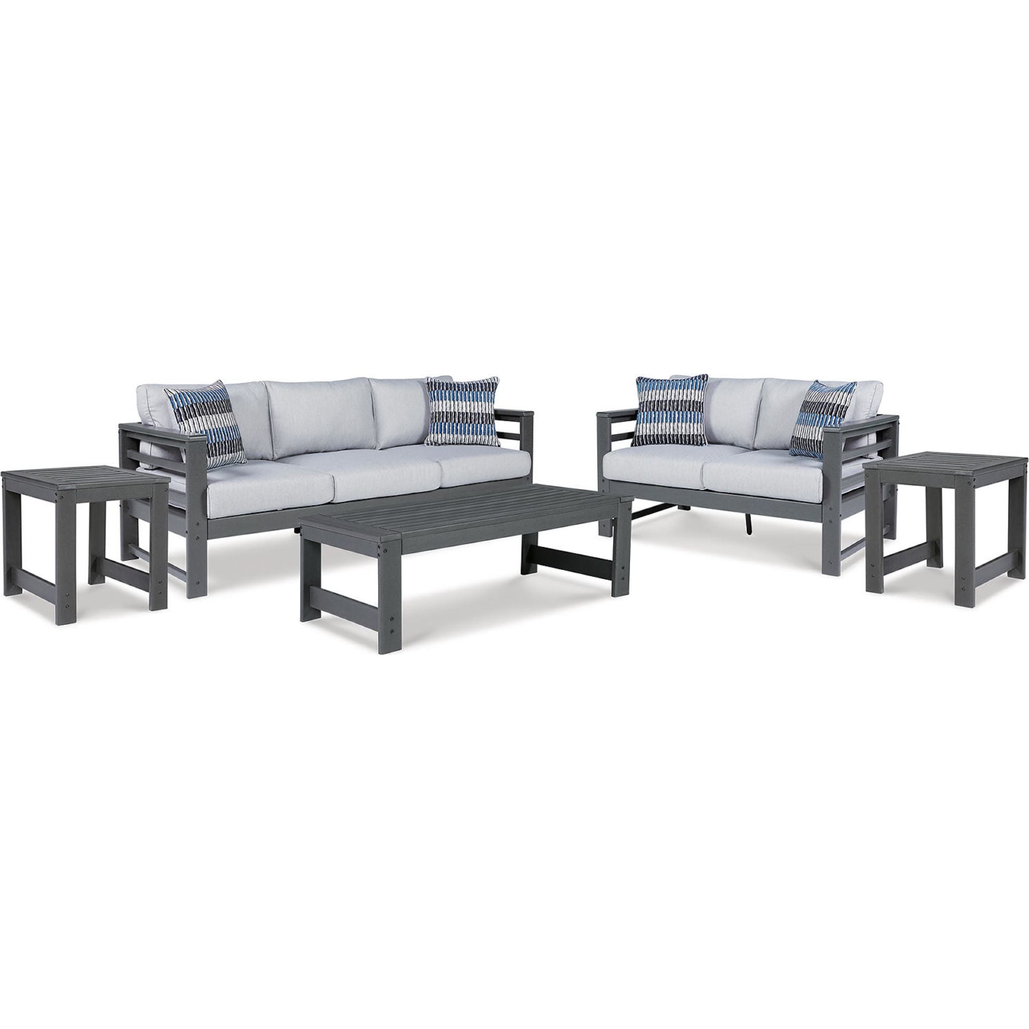 Amora 5-Piece Outdoor Patio Furniture Set - Charcoal Gray Sectional Sofa for Backyard, Garden, Poolside & Deck Relaxation