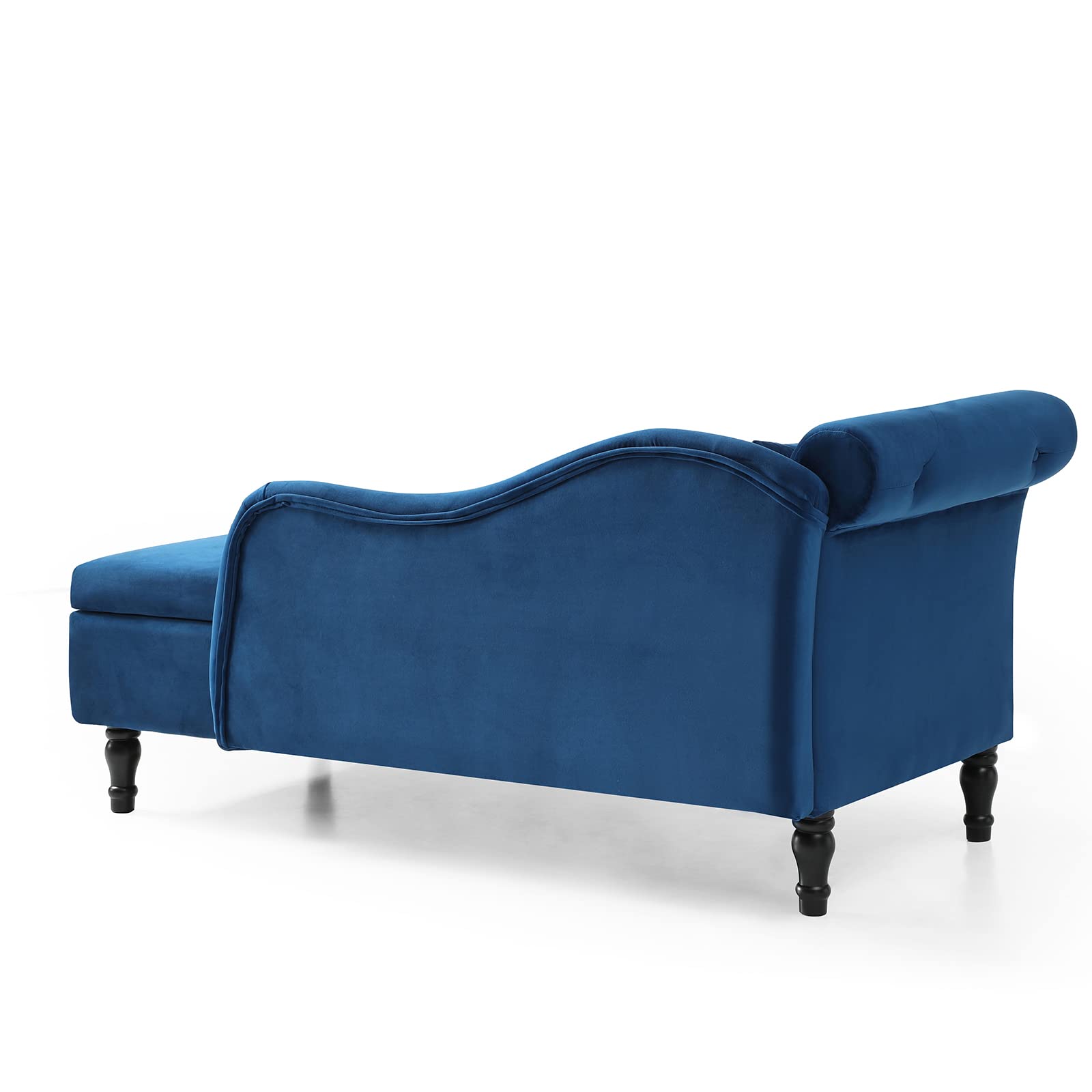 Velvet Chaise Lounge Chair with Storage & Pillow - Modern Upholstered Rolled Arm Sofa Bed with Nailhead Trim for Living Room, Bedroom & Office (Blue) | Perfect for Relaxing, Reading & Napping in Style