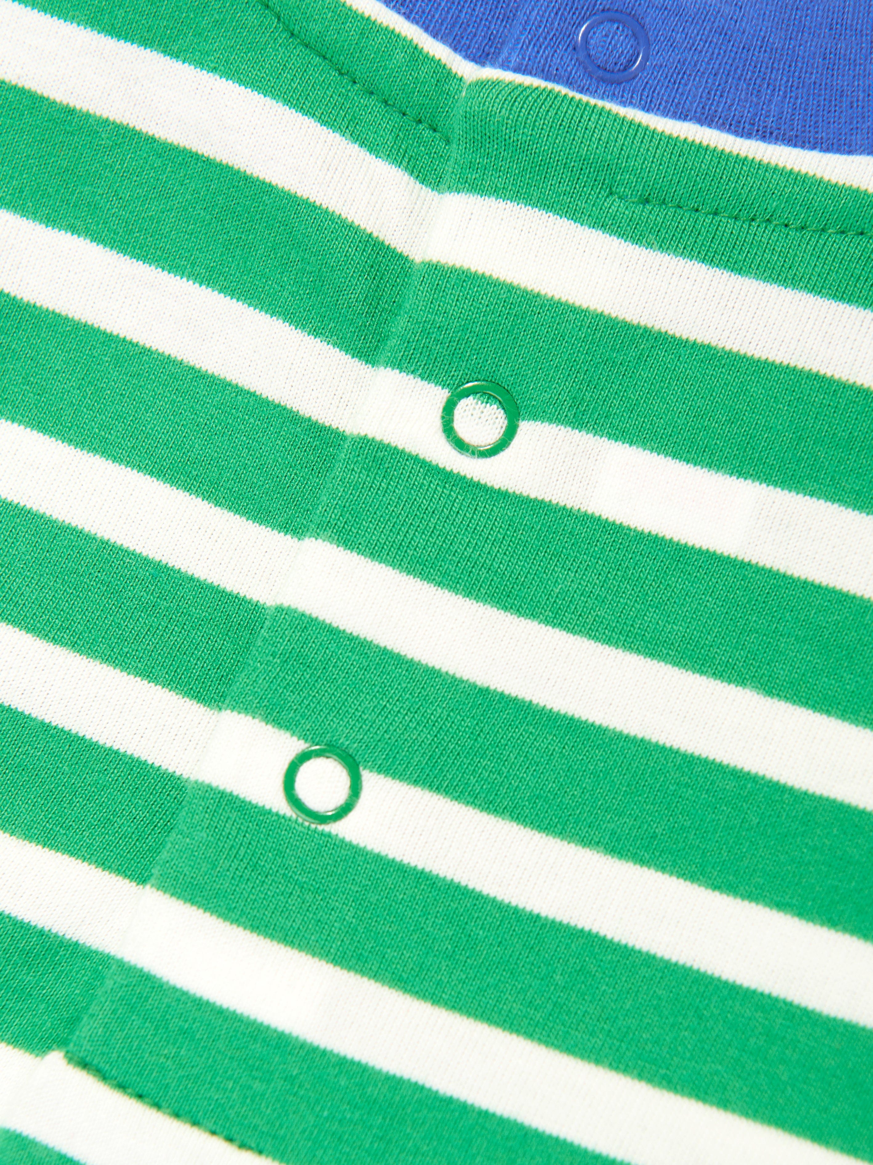 Green Striped Logo Romper for Baby Boys - Soft Cotton One-Piece Outfit for Playtime & Photo Shoots