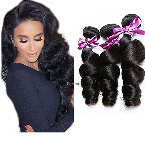 Perstar 3 Bundles Brazilian Virgin Loose Wave Human Hair Extensions 8A Unprocessed 100% Natural Weave Bundles (26
