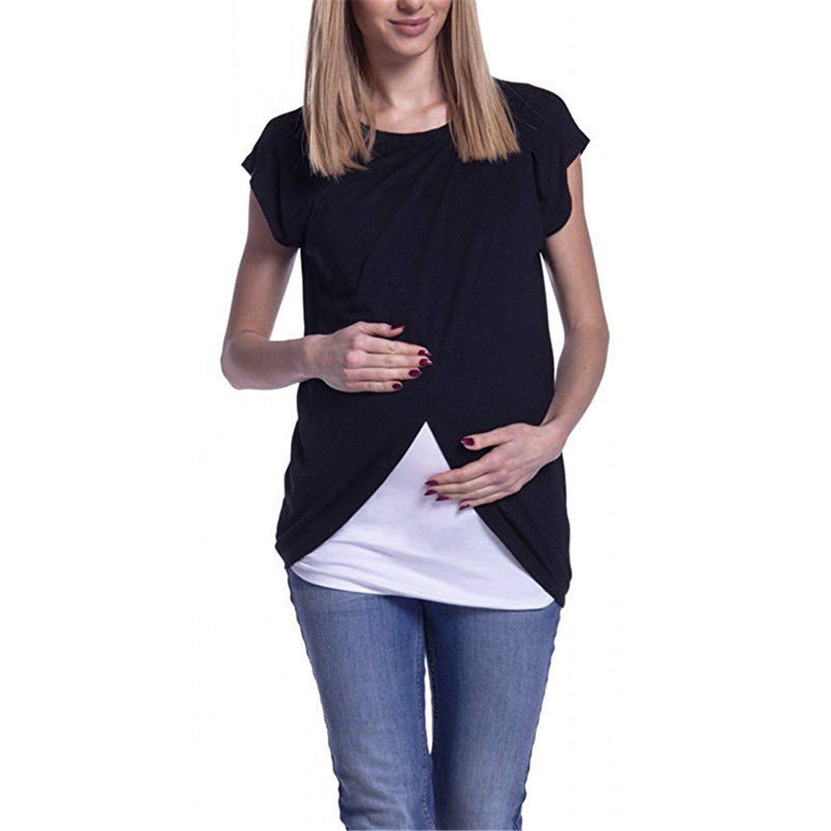 Andongnywell Women's Maternity Nursing Tops - Soft Short Sleeve Breastfeeding Shirts for Comfortable Pregnancy & Nursing | Perfect for Daily Wear, Hospital Visits & Mother-Baby Bonding Time