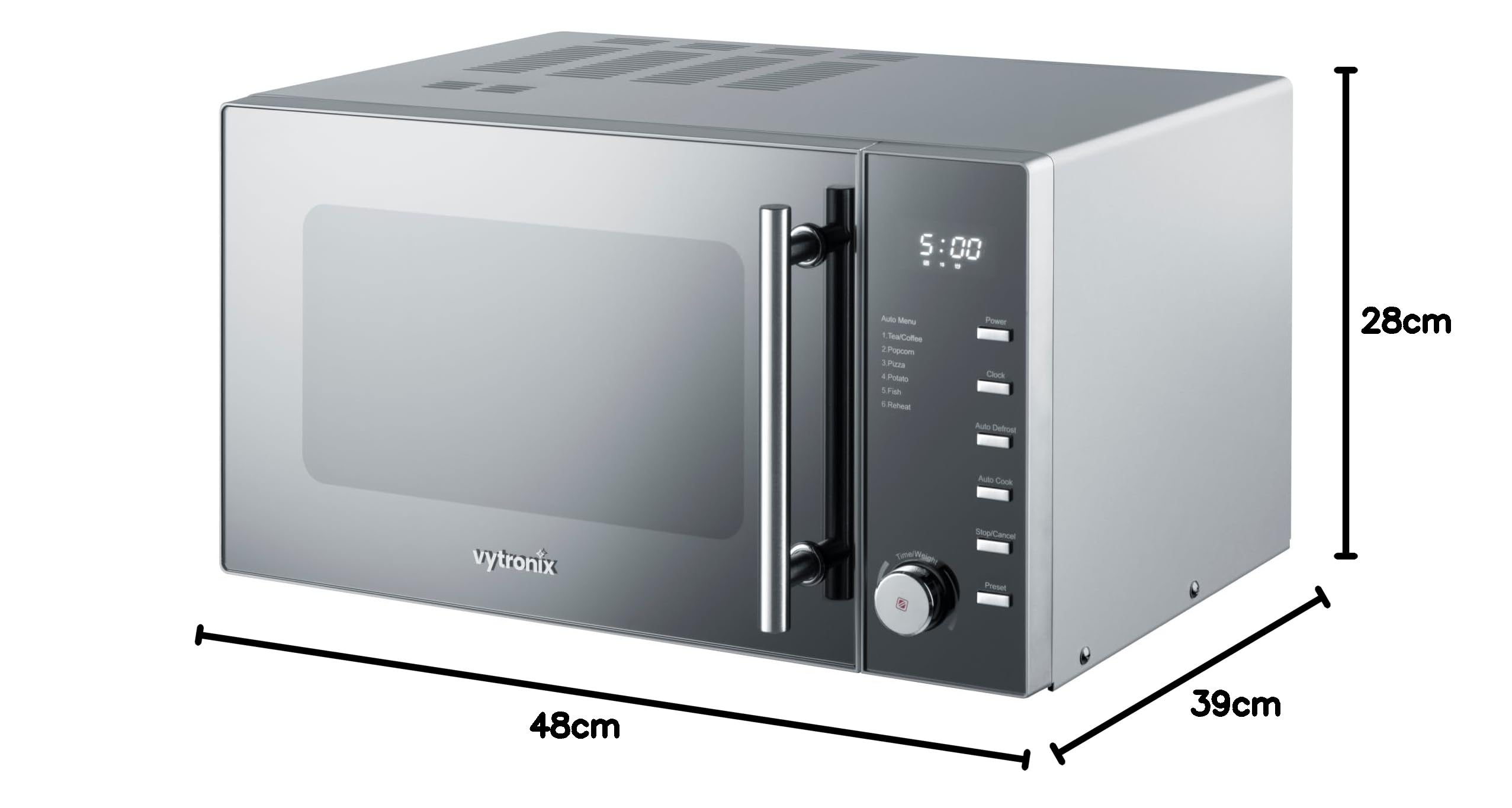 VYTRONIX VY-C900M 900W Digital Microwave Oven - 25L Capacity, 5 Power Levels, Clock & Timer, Mirrored Front - Perfect for Small Kitchens, Dorms & Office Break Rooms