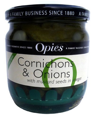 Opies Cornichons & Onions - 400g Jar | Premium Pickled Gherkins & Cocktail Onions | Perfect for Charcuterie Boards, Sandwiches & Cocktail Garnishes