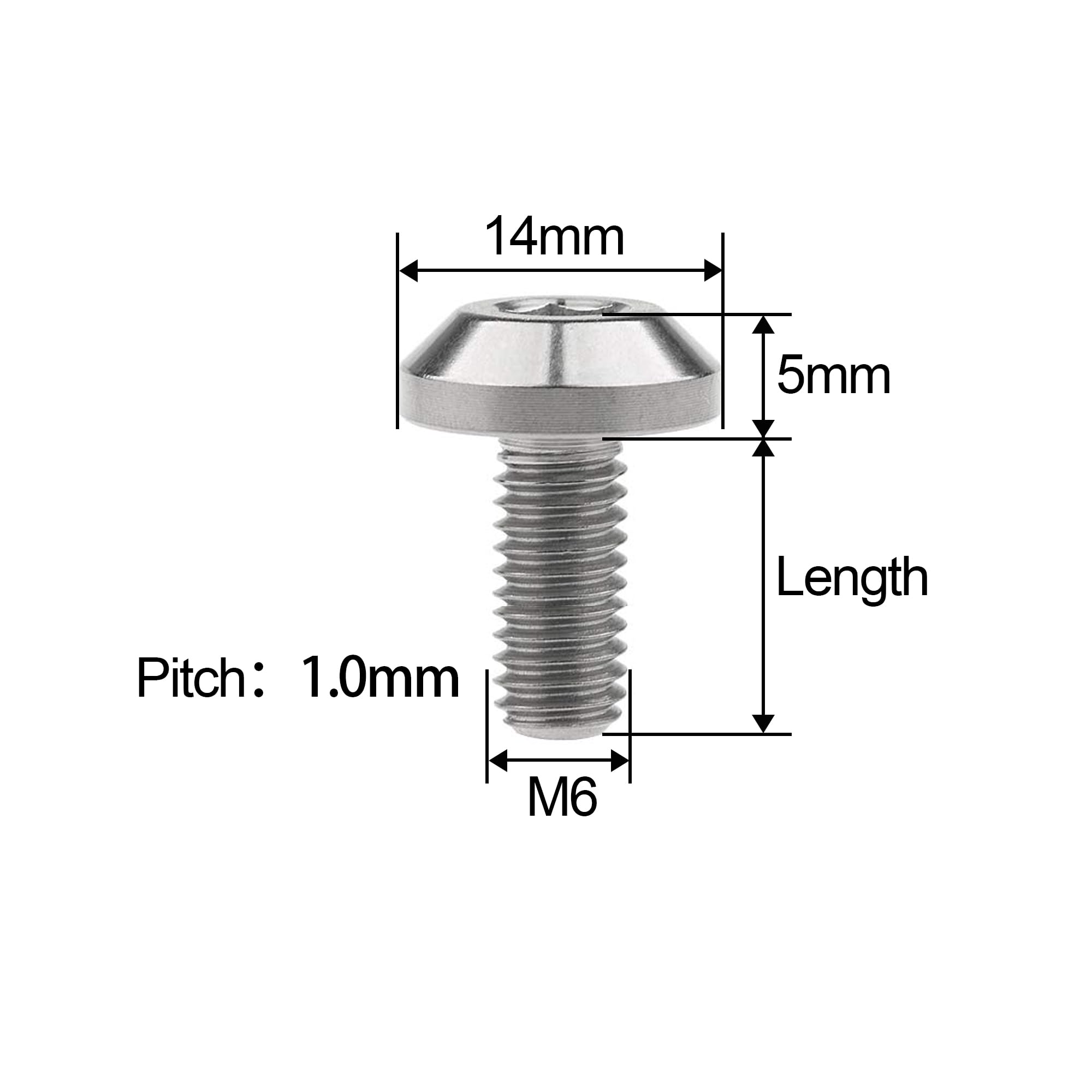 Titanium M6x15mm Umbrella Head Allen Screws - Pack of 5 - High-Strength, Corrosion-Resistant Bolts for Outdoor Gear, Bicycles, and DIY Projects
