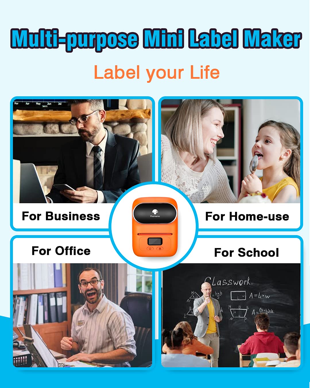 Phomemo M110S Bluetooth Thermal Label Printer - 20x20mm Label Maker for Barcode, Clothing & Jewelry | Compatible with Android & iOS | Perfect for Retail Stores, Mailing Services & Small Business Organization (Orange)