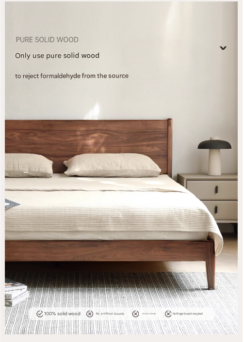 Solid Black Walnut Wood Bed Frame - Queen Size, Natural Wood Grain, Sturdy Platform Bed - Perfect for Modern, Farmhouse & Rustic Bedroom Decor