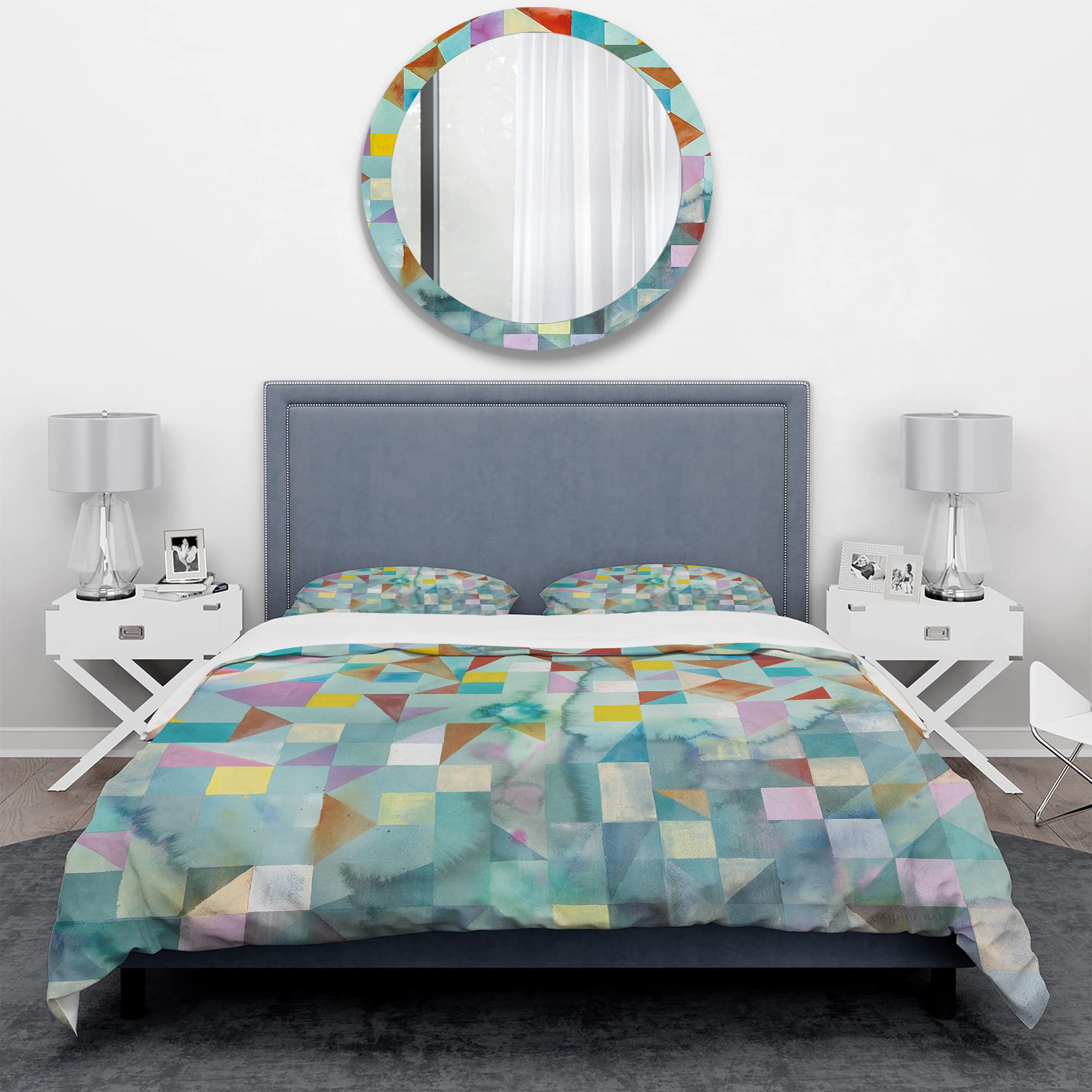 Modern Patchwork Duvet Cover Set King - Abstract 3-Piece Bedding for All Seasons