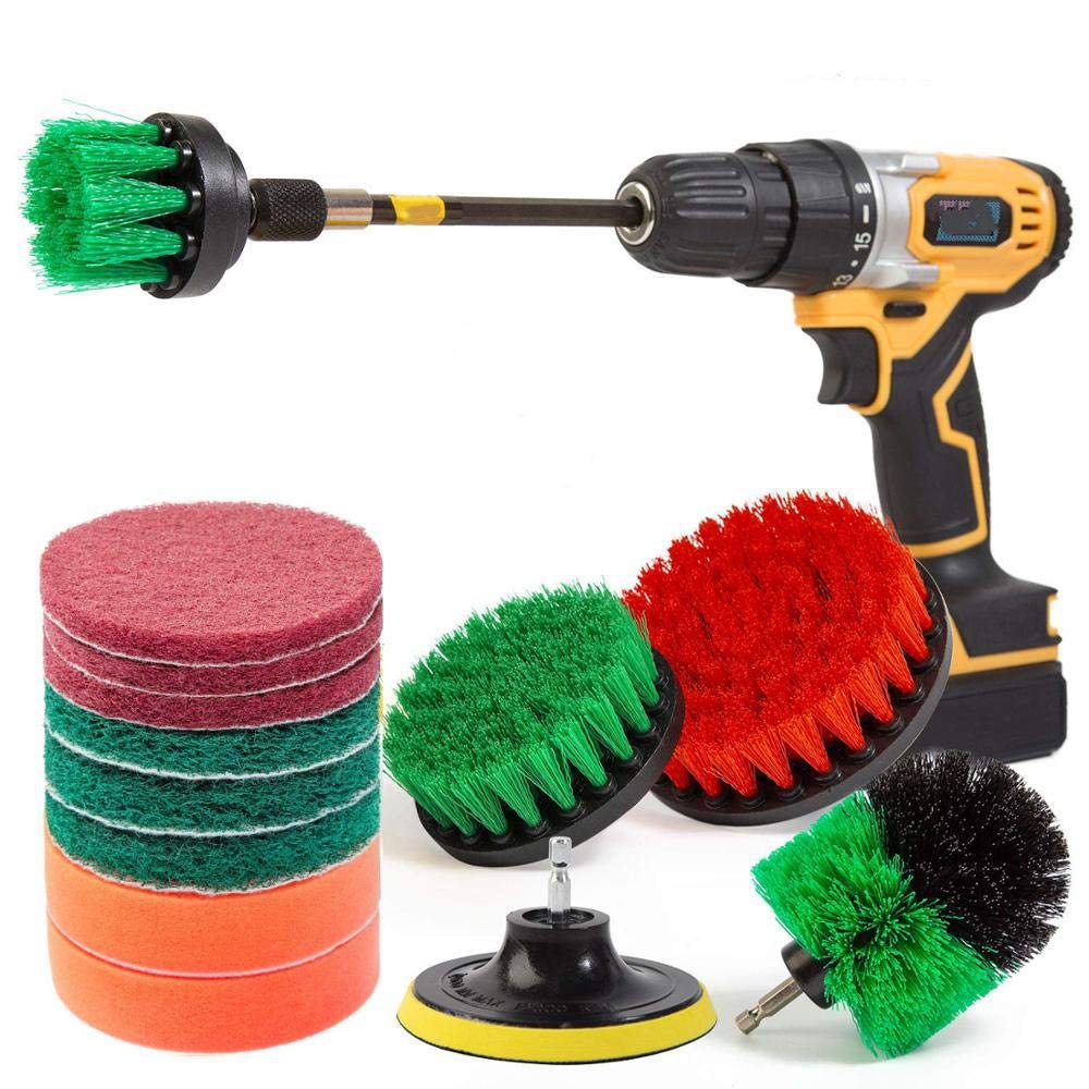 Zvivi 14-Piece Electric Drill Brush Set - Power Scouring Pads & Polishing Attachments for Deep Cleaning - Multi-Functional Drill Brush Heads (Green) - Perfect for Bathroom Tiles, Kitchen Sinks & Car Detailing