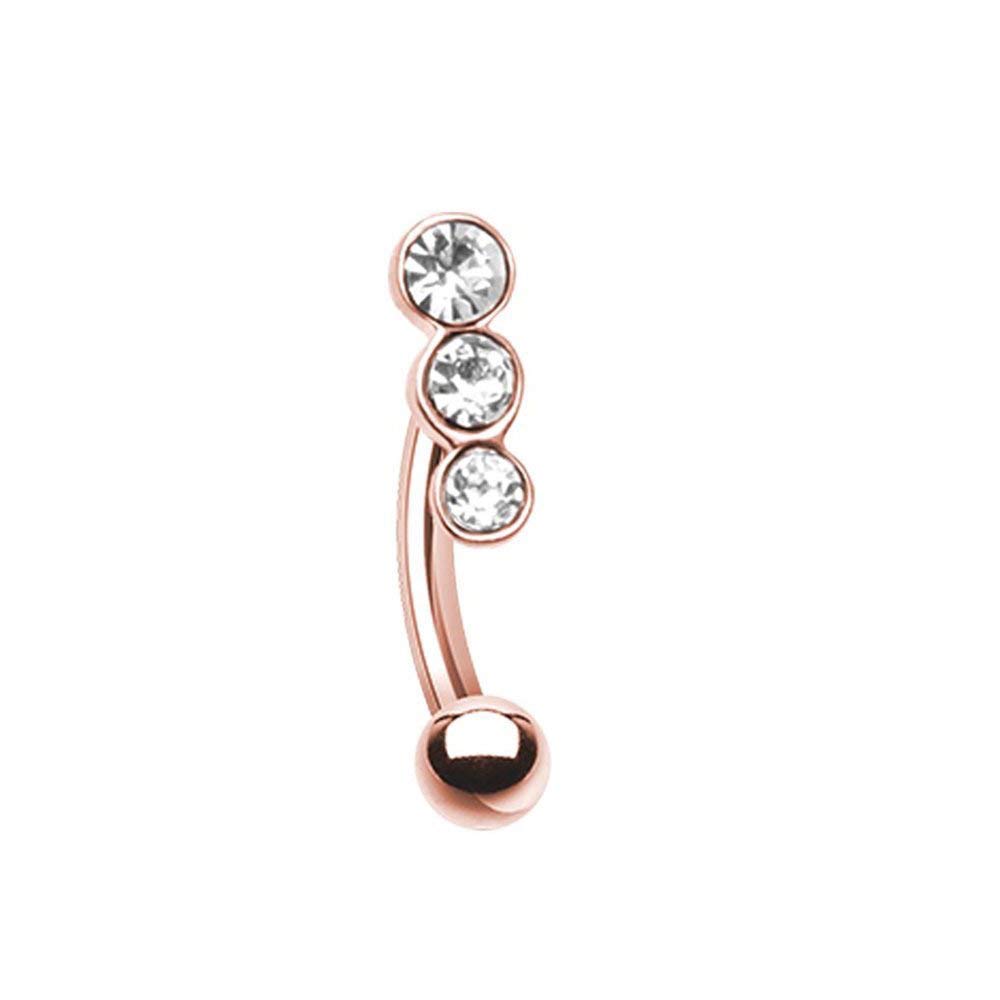 Rose Gold Triple Linear Gem Curved Barbell Eyebrow Ring - 14K Gold Plated Body Jewelry for Eyebrow Piercing - Perfect for Parties, Festivals & Alternative Fashion