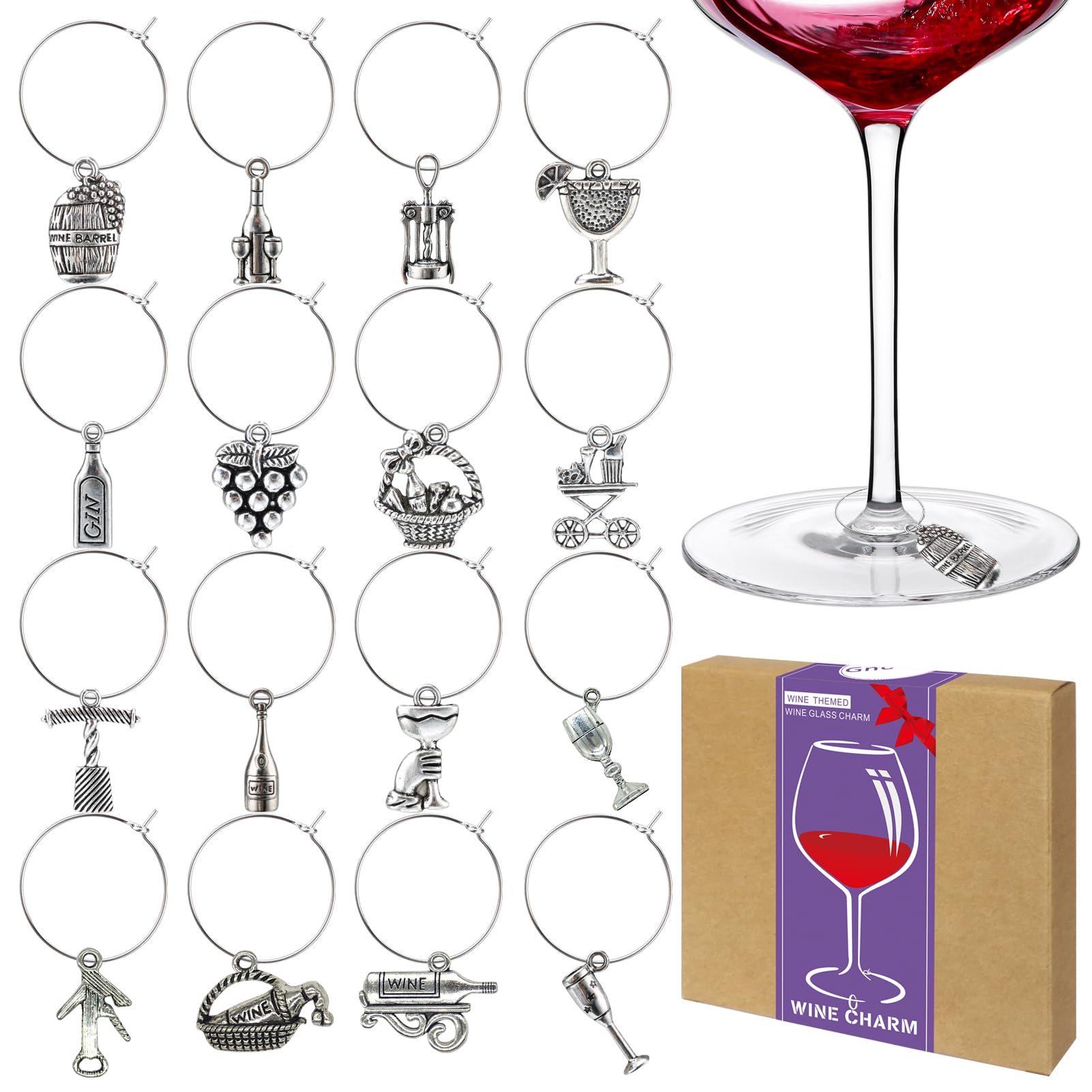 16-Piece Wine Glass Charms Set - Elegant Stemware Markers for Wine Tasting Parties, Wedding Favors & Holiday Decorations - Perfect for Entertaining Guests & Hosting Events