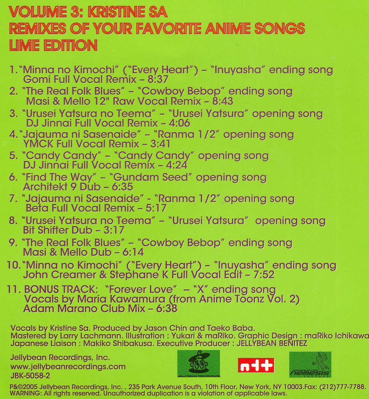 Anime Toonz Volume 3: Kristine Sa, Lime Edition - Japanese Anime Music Collection for Fans, Cosplay & Karaoke Nights