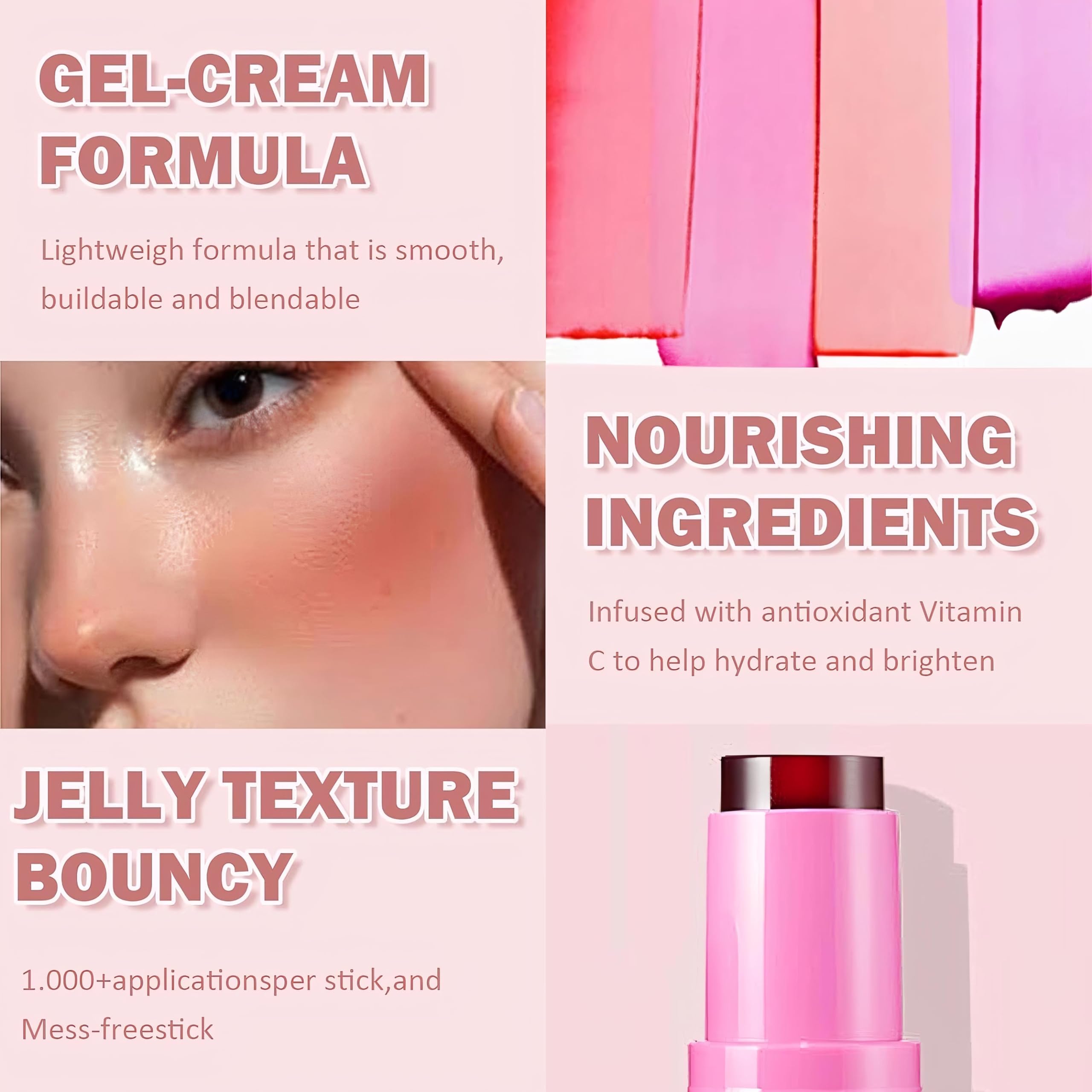 Bajaj Beauty Shop Cooling Water Jelly Blush Stick - Long Lasting Multi-Use Cheek & Lip Stain, Waterproof Milk Jelly Blush & Lip Gloss for Women & Girls (Splash) | Perfect for Everyday Makeup, Date Night & Special Occasions