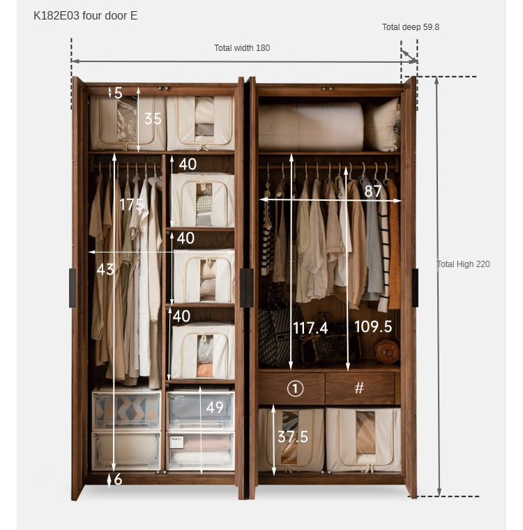 Premium Black Walnut Solid Wood Wardrobe & Storage Cabinet - Spacious Closet Organizer for Bedroom, Living Room, and Office