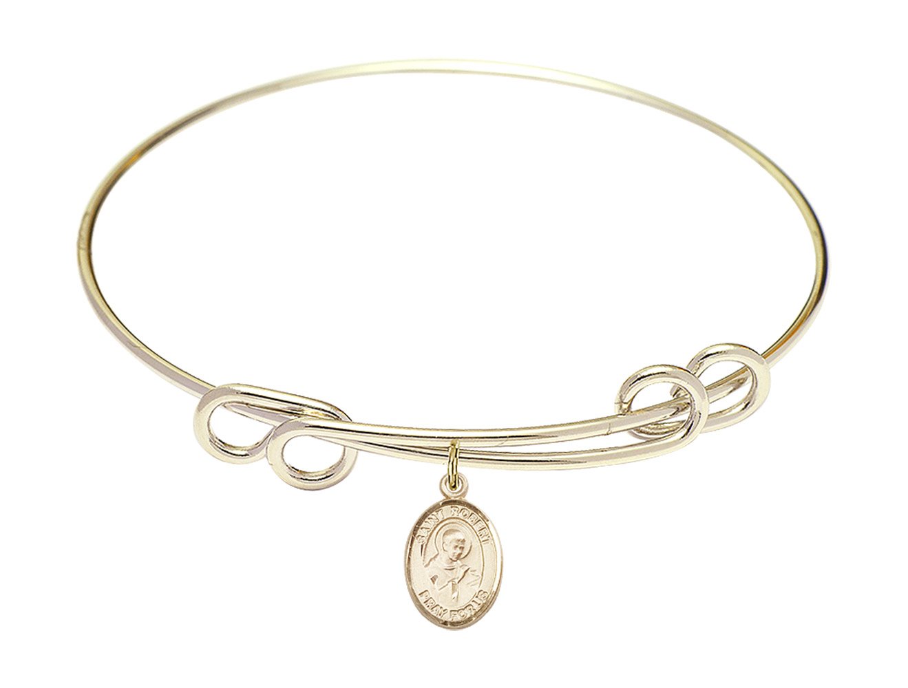 Gold-Filled Round Double Loop Bangle Bracelet with St. Robert Bellarmine - Elegant Religious Jewelry for Women, Perfect for Church, Weddings & Everyday Faith Accessories
