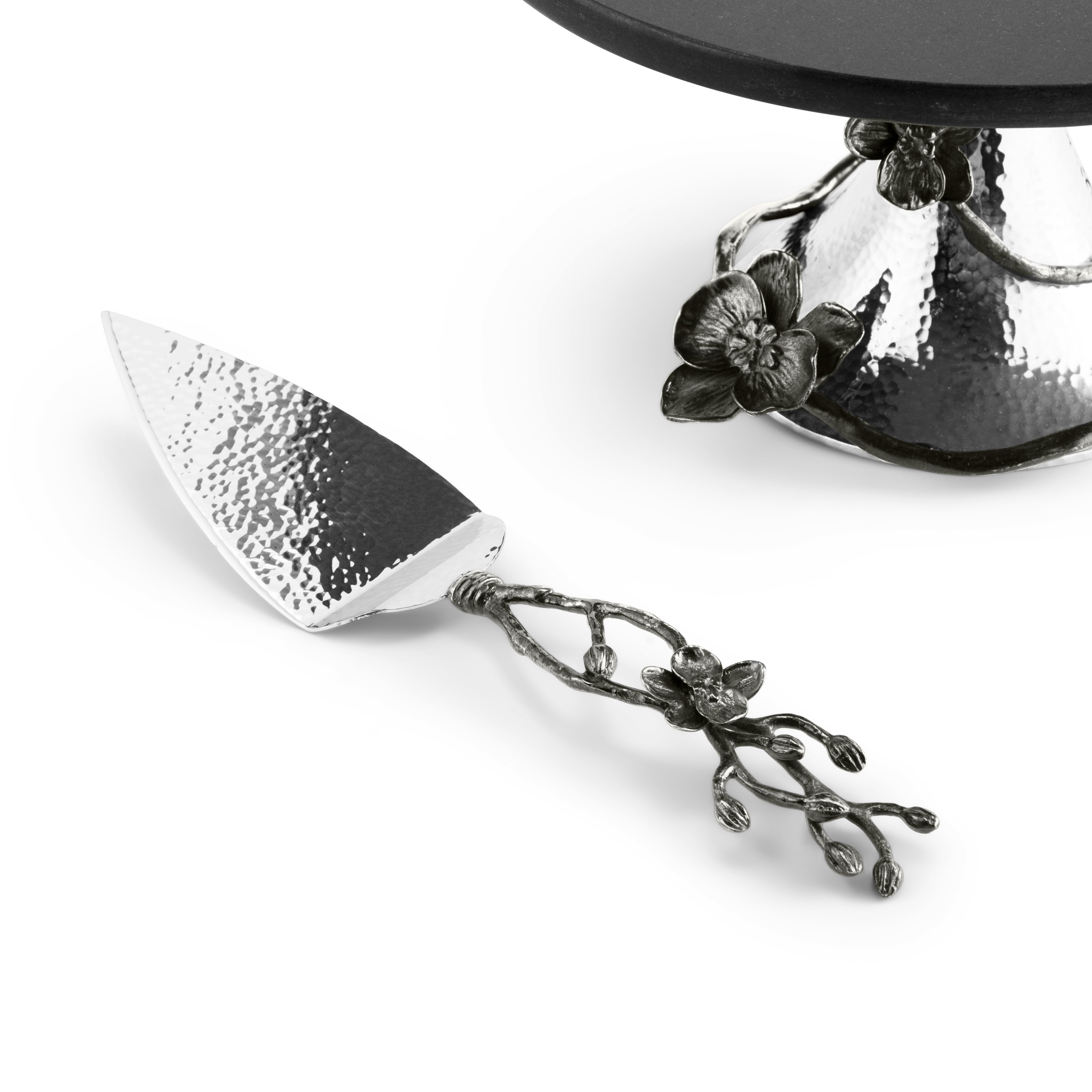Premium Black Orchid Cake Server Set - Elegant Stainless Steel Cake Knife & Server for Weddings, Birthdays & Special Occasions