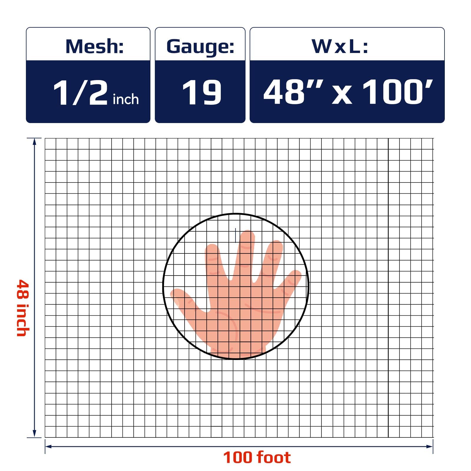 1/2 Inch 19 Gauge Welded Wire Mesh Roll - 48