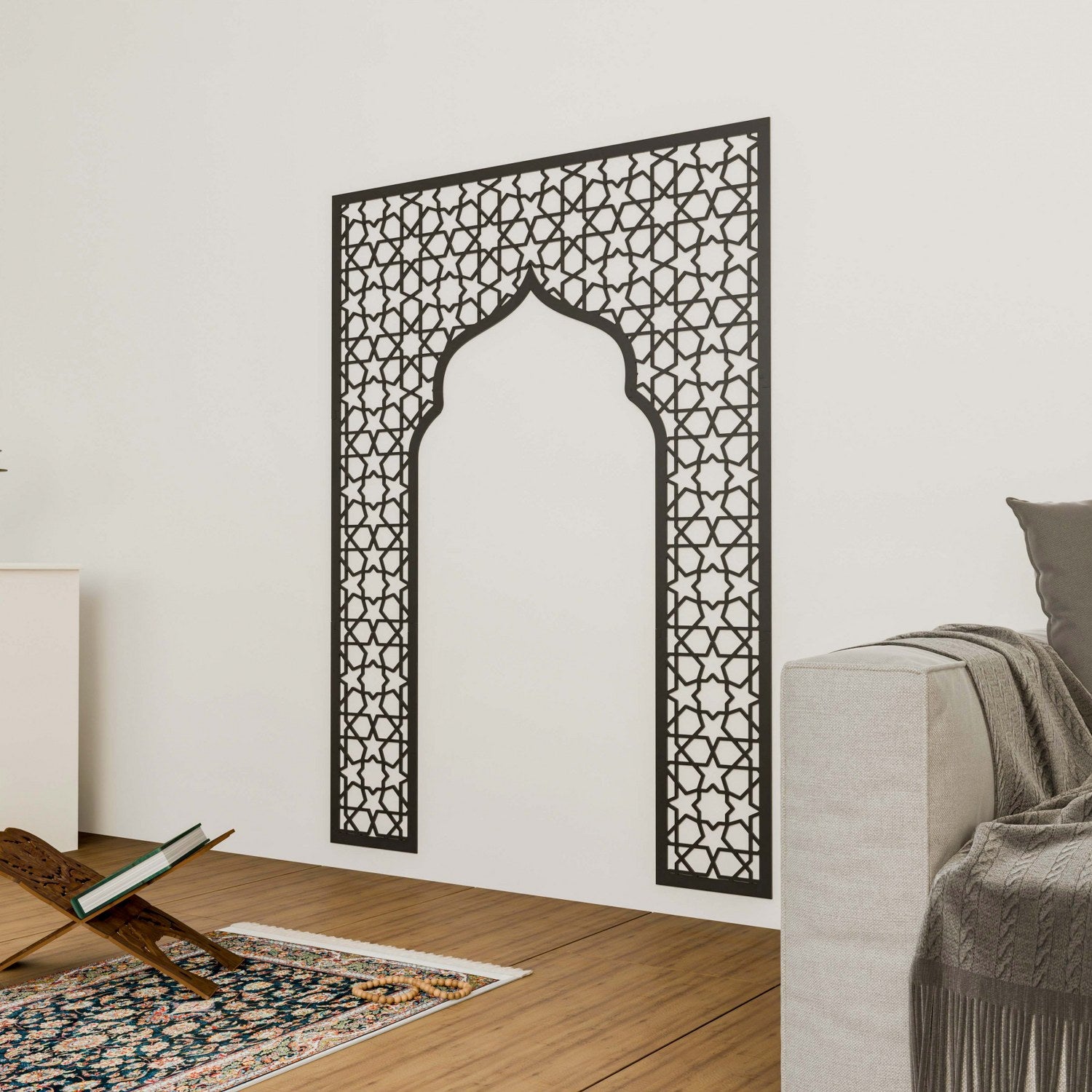 Handcrafted Geometric Design Mihrab Wooden Islamic Wall Art - Elegant Prayer Room Decor for Home & Mosque