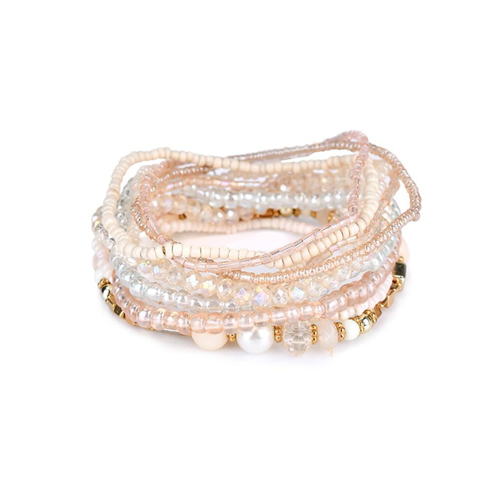 Handmade Bohemian Multilayer Stackable Seed Beaded Bracelets for Women - Colorful Bling Statement Jewelry - Perfect for Festivals, Beach Parties & Boho Fashion Accessories