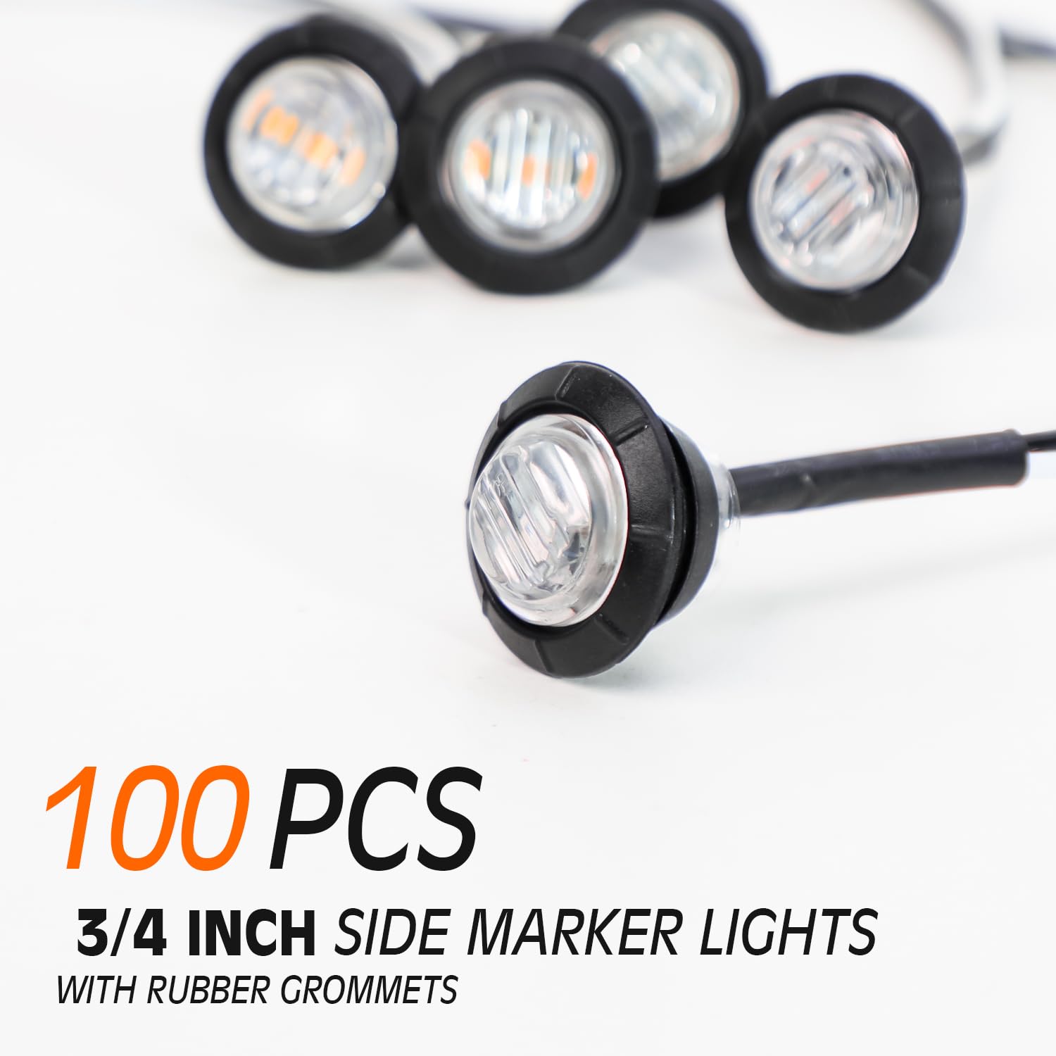 MADCATZ 3/4 Inch Clear Lens Amber LED Side Marker Lights - 150 Pairs with T-Tap Wire Connectors & Insulated Male Disconnect Terminals - 19mm Hole Saw Steel - 12V DC for Truck Trailer - Perfect for Semi Trailers, RVs & Commercial Vehicles