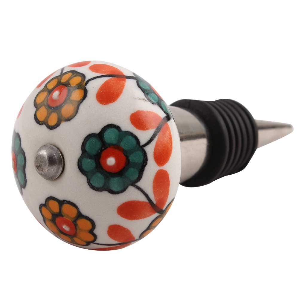 Ceramic Sunflower Wine Stopper - Decorative Indian Shelf Wine Cork for Wine Bottles (Green, 1 Pack) | Perfect for Home Bars, Wine Cellars & Gift Giving