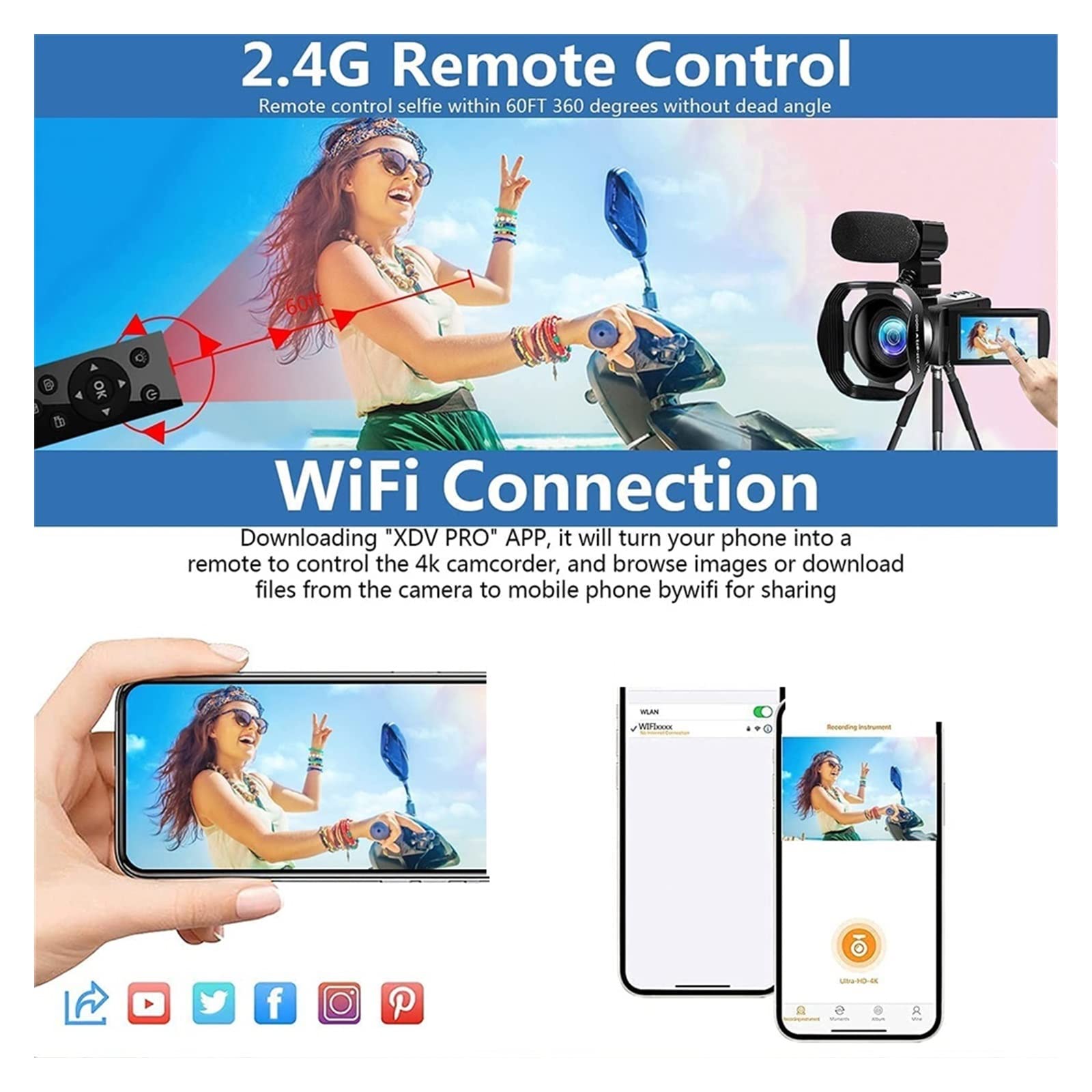 AUBEST 4K Video Camera with Fill Light & 16X Zoom - Perfect for Vlogging & Streaming (32G SD Card, Mic Included)