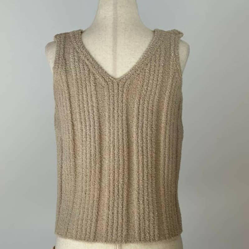 Luxury Solid Color Ribbed V-Neck Women's Top in Taupe - Perfect for Casual Wear, Office Outfits & Evening Events