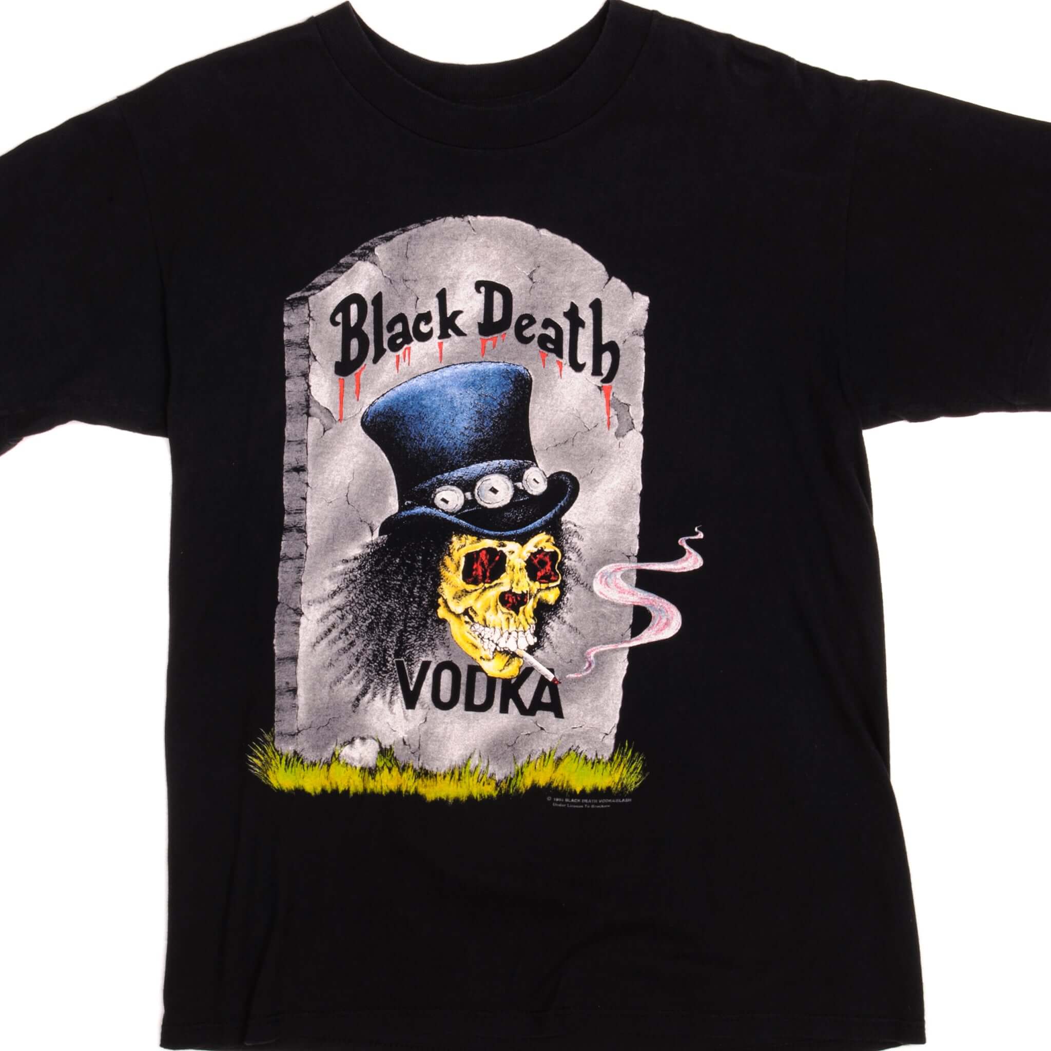 Vintage Black Death Vodka Gun N' Roses T-Shirt 1992 - Medium Size, Made in USA - Perfect for Concerts, Vintage Collectors, and Rock Music Fans