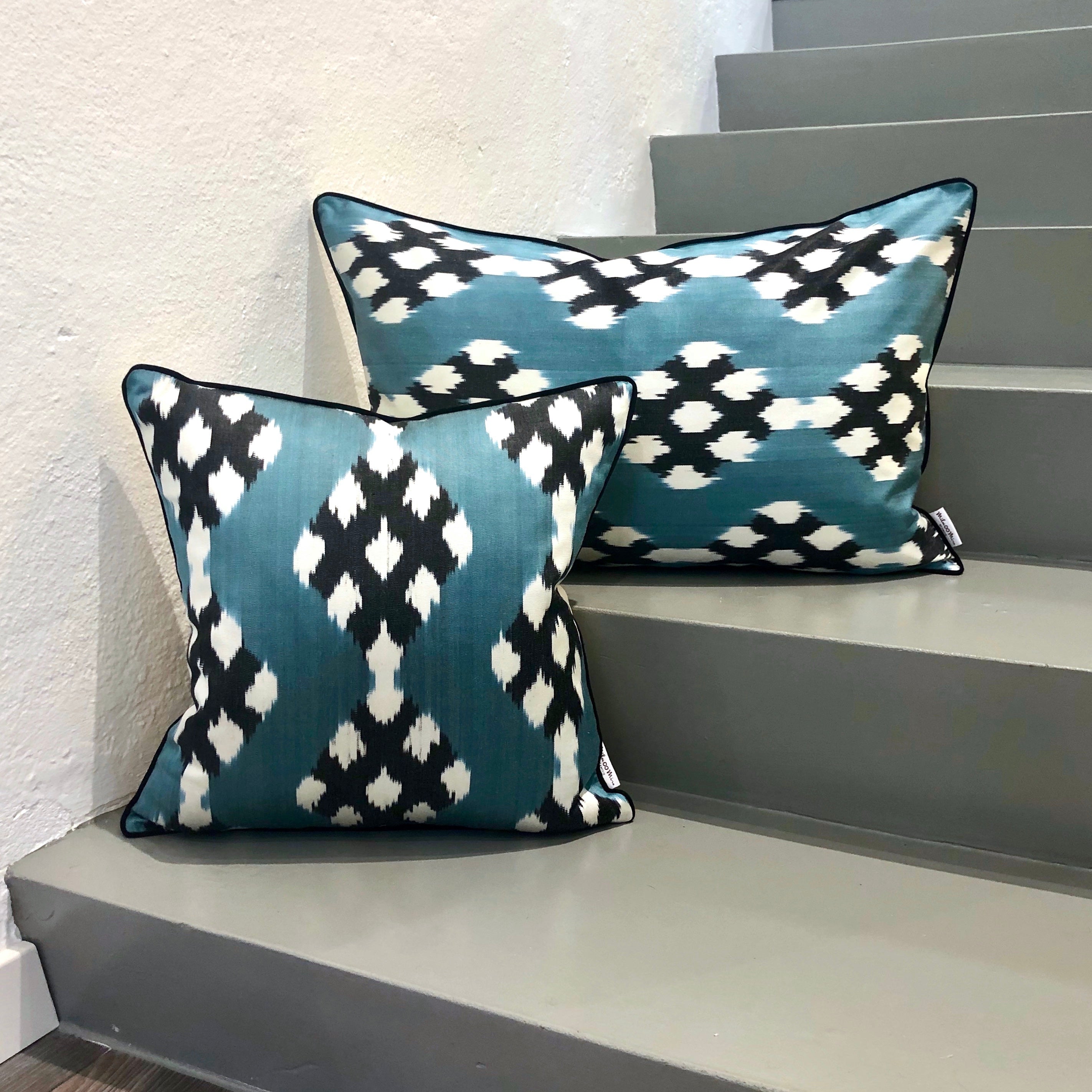 Luxury Silk Ikat Cushion Cover - Blueberry Pattern | Premium Decorative Pillow for Sofa & Bed | Home Decor Accent for Living Room & Bedroom