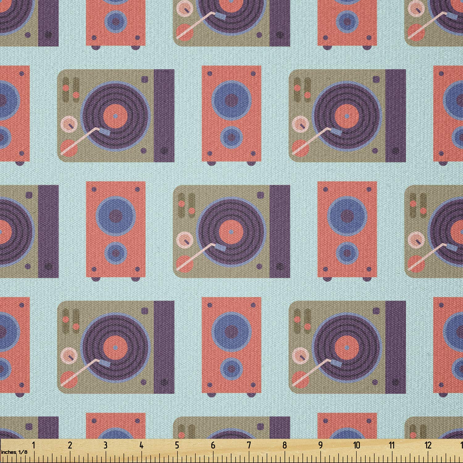 Ambesonne Hip Hop Fabric by The Yard - Pastel Color DJ Turntable Mixer & Speaker Print Stretch Knit Fabric for Clothing, Sewing & DIY Crafts (10 Yards, Multicolor) - Perfect for Music Festival Outfits, Stage Costumes & Urban Streetwear Designs