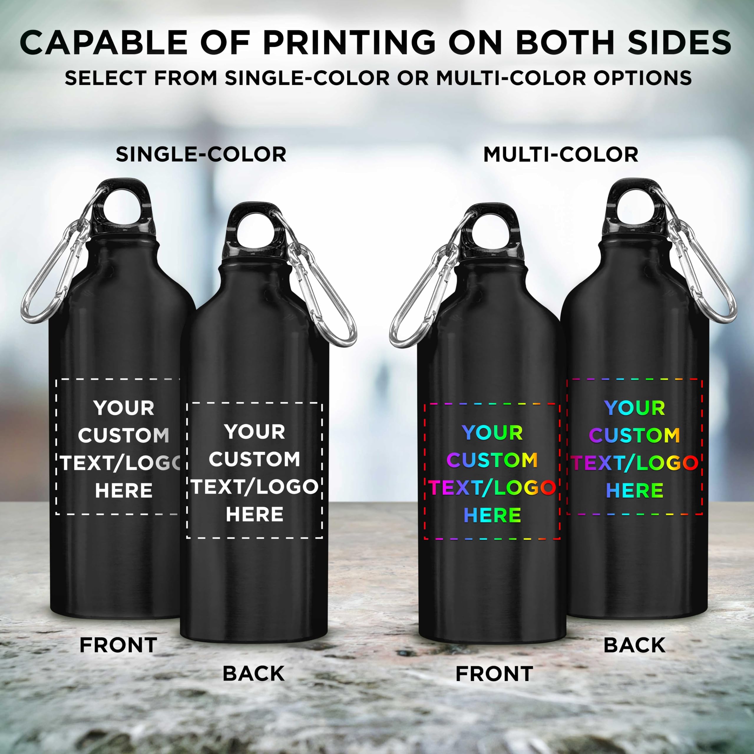 Custom 20 oz Aluminum Water Bottles Bulk Pack of 10 - Personalized Gym & Hiking Bottles for Sports, Camping, Office & Outdoor Activities - Black (BPA-Free Eco-Friendly)
