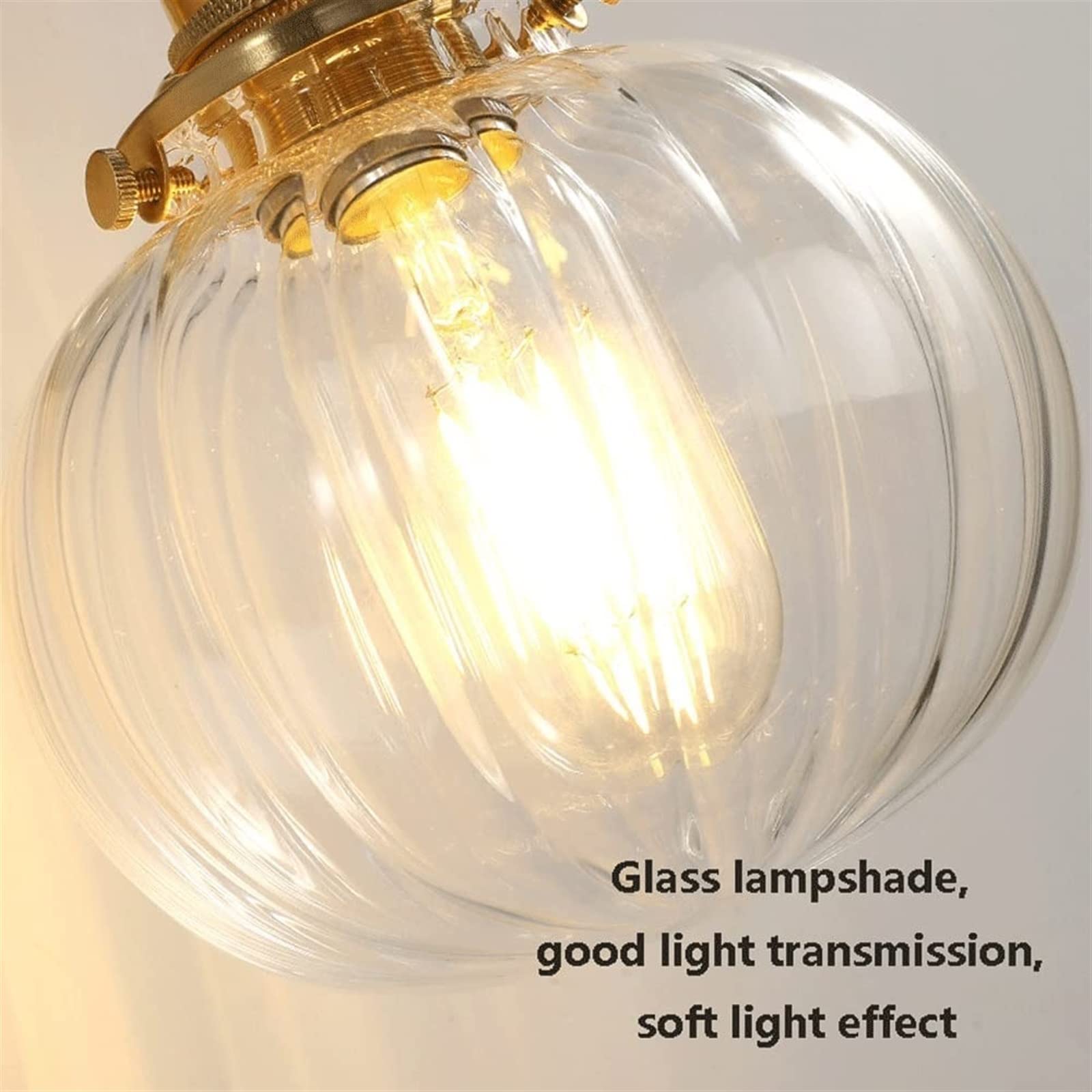 Modern Brass Wall Mount Lamp - Country Style Round Glass Shade Sconce Light Fixture for Bedroom, Living Room, Kitchen | Indoor Decorative Lighting for Homes, Apartments, Lofts & Reading Nooks