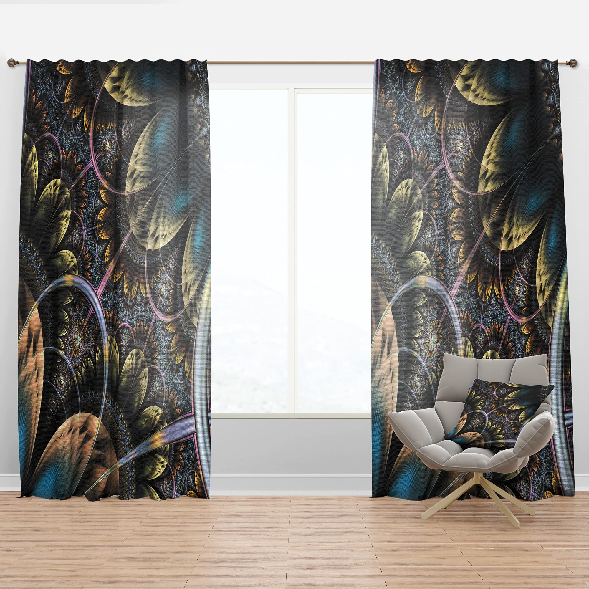 DesignQ Symmetrical Dark Orange Fractal Flower Thermal Insulated Curtains - 52x84 Inch Single Panel for Bedroom & Living Room - Perfect for Home Decor, Privacy & Energy Efficiency