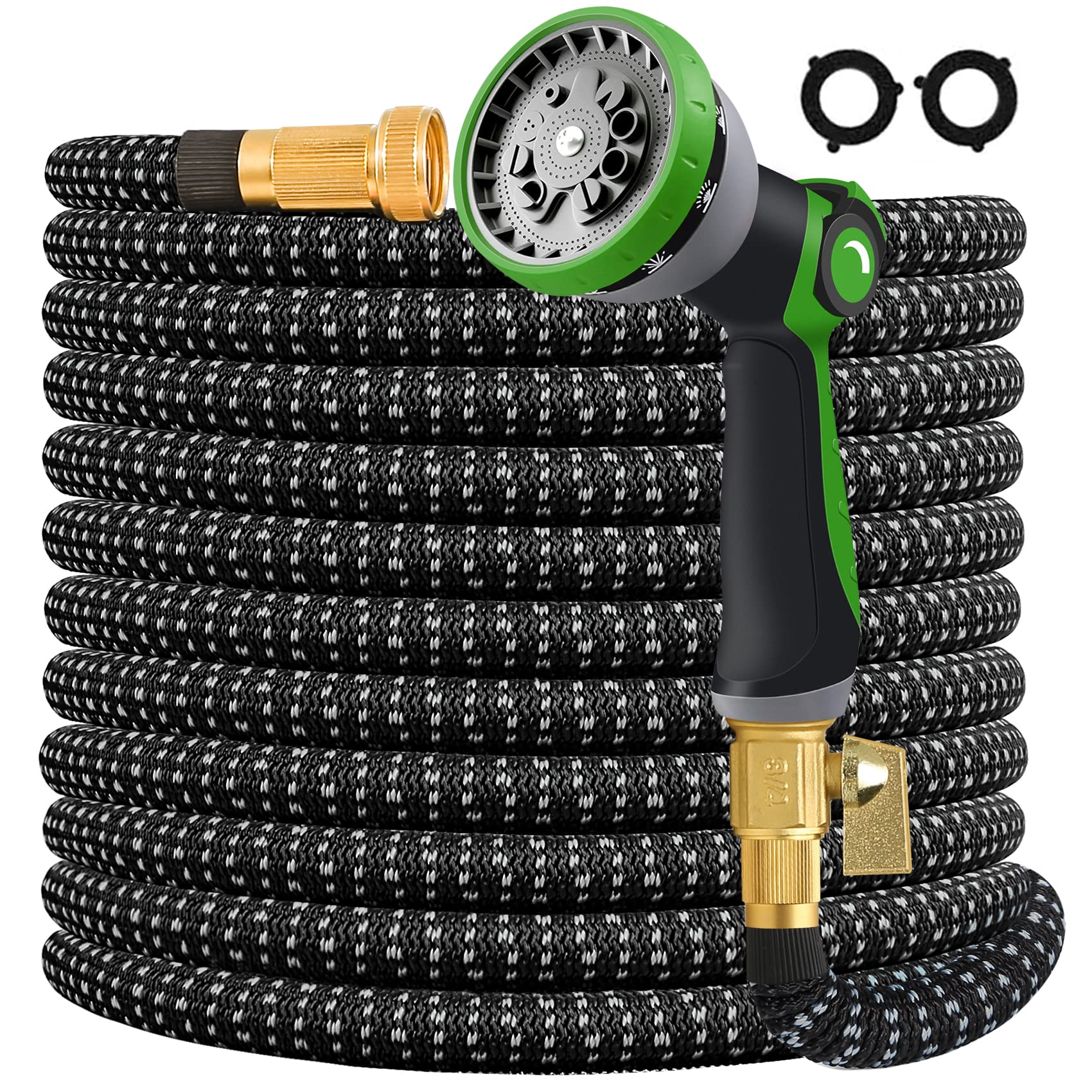 75 FT Expandable Garden Hose with 10-Way Spray Nozzle - Heavy Duty 3-Layer Latex, 3750D Strength, 3/4
