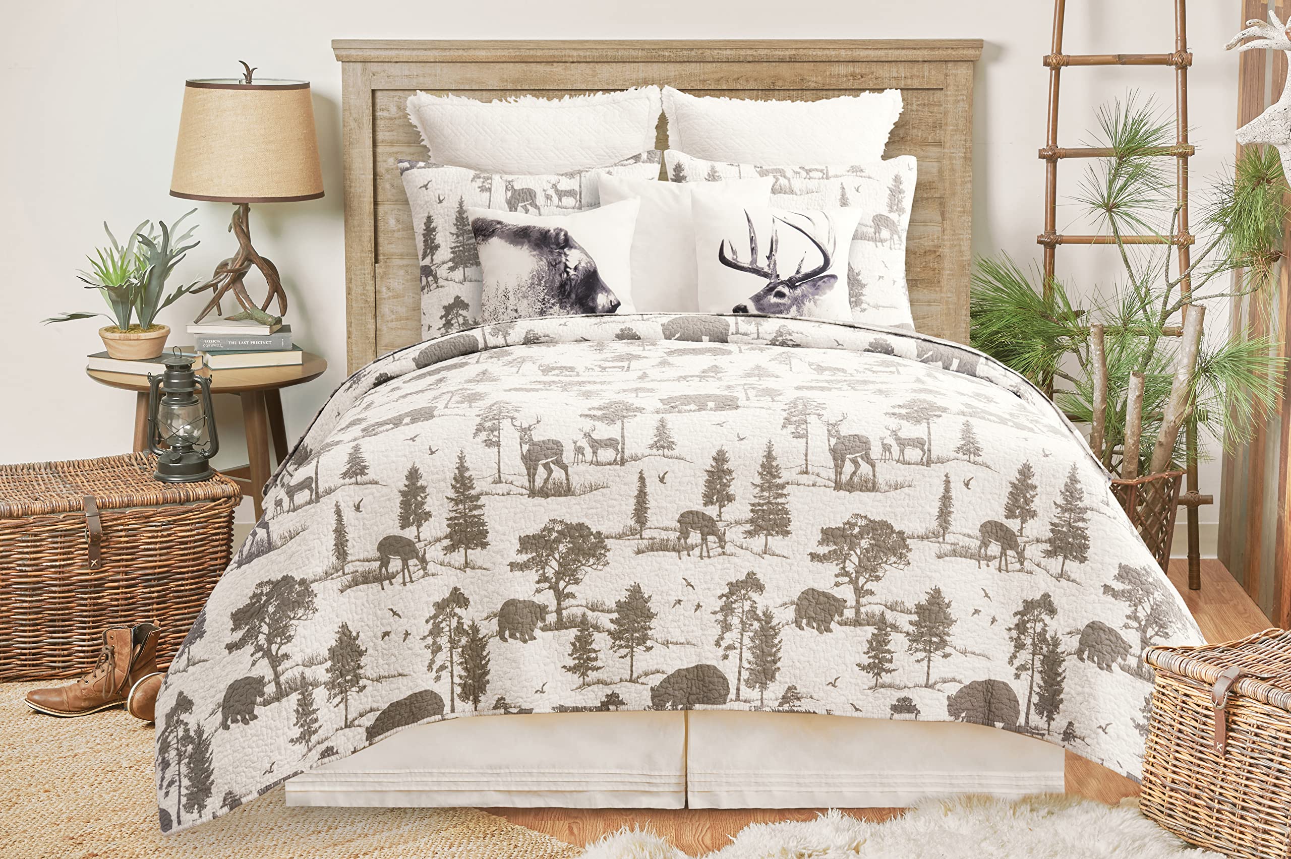 C&F Home Henderson Hideaway Full/Queen 3-Piece Reversible Quilt Set with 2 Standard Shams - Grey & White Rustic Wilderness Bear Trees Lodge Cabin Design - Cozy Bedding for Cabin Retreats, Rustic Bedrooms & Mountain Getaways