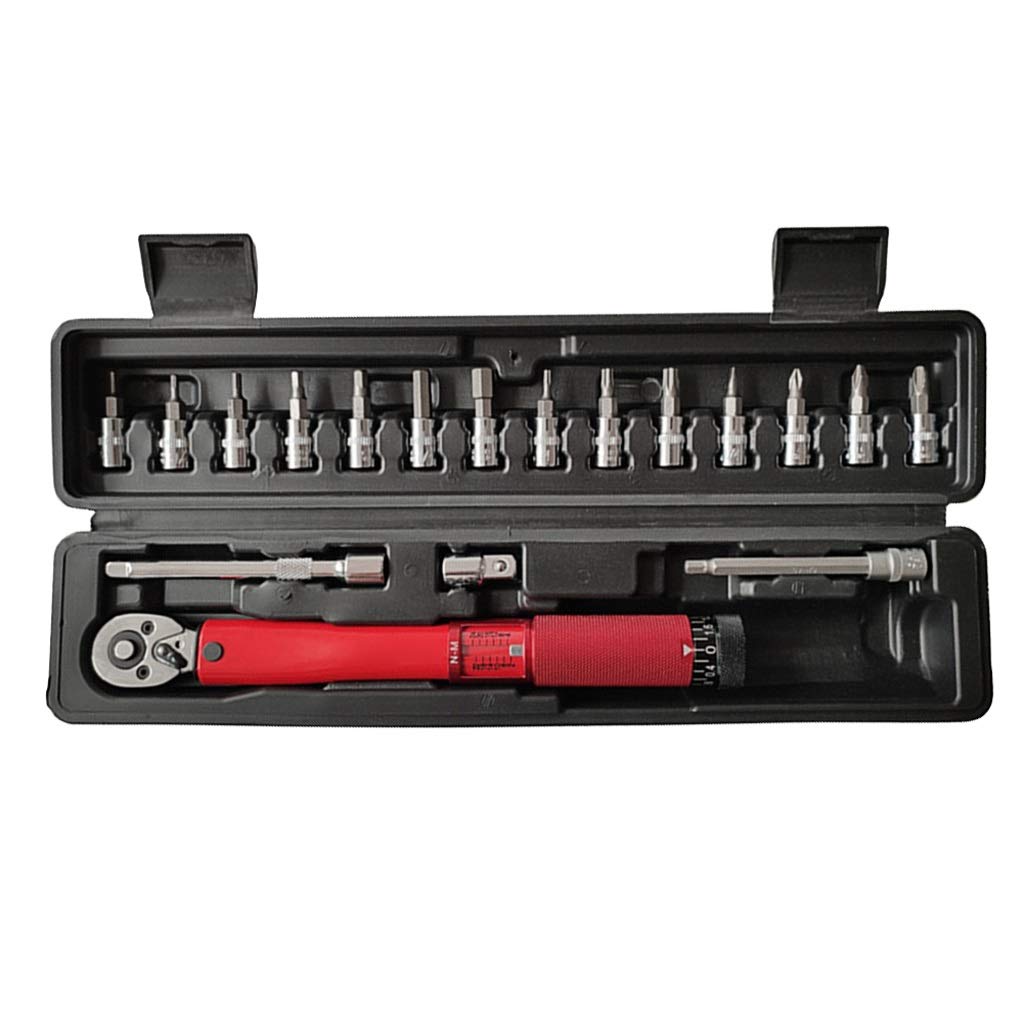 WSSBK 18-Piece 1/4-Inch Drive Click Torque Wrench Set - Adjustable 2-24NM for Mountain Bike & Bicycle Repair, Portable Socket Maintenance Tools | Perfect for DIY Bike Tuning, Motorcycle Maintenance & Home Automotive Projects