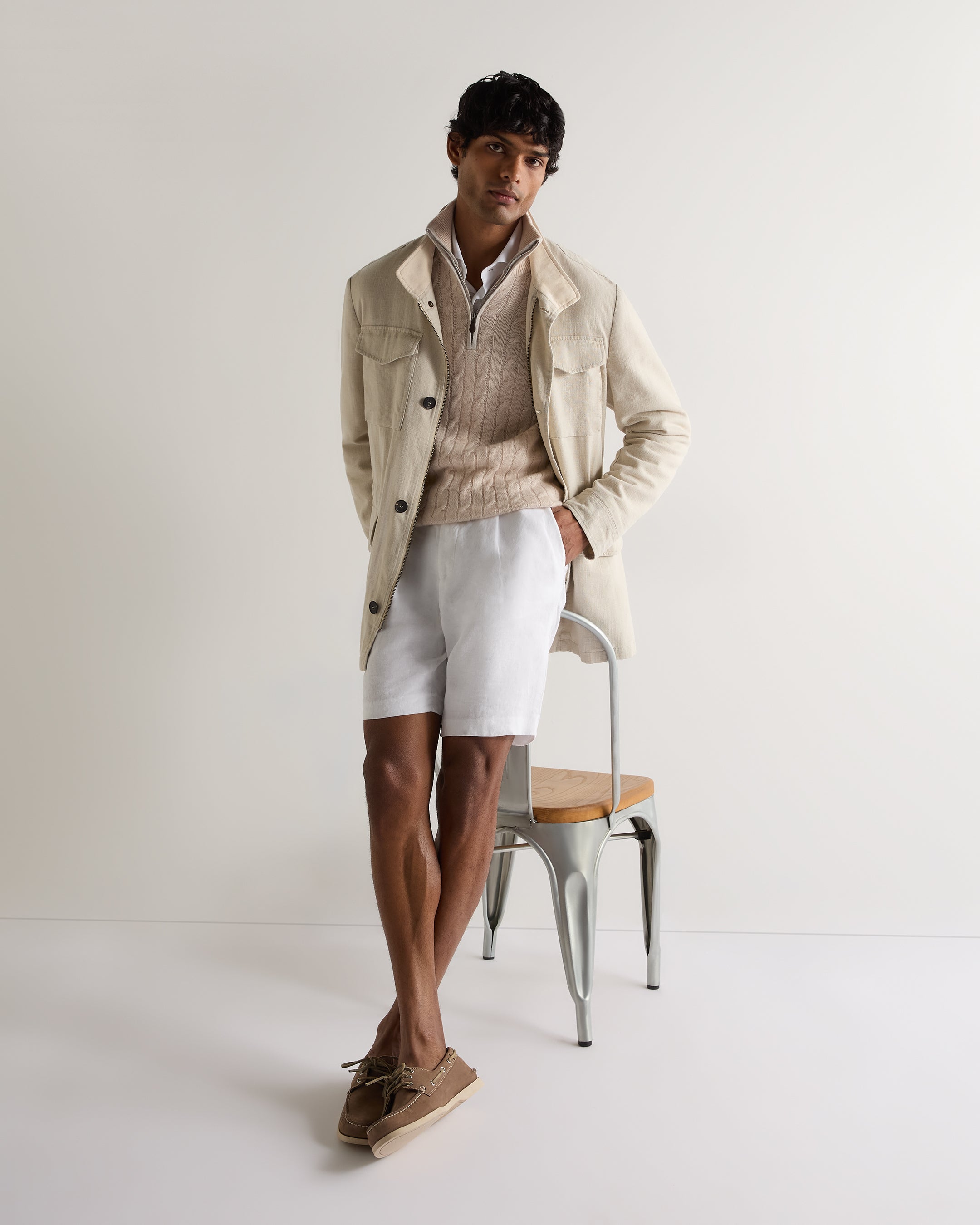 Men's Albemarle Cable Half Zip Cashmere Sweater in Ecru White - Perfect for Winter Layering & Casual Office Wear