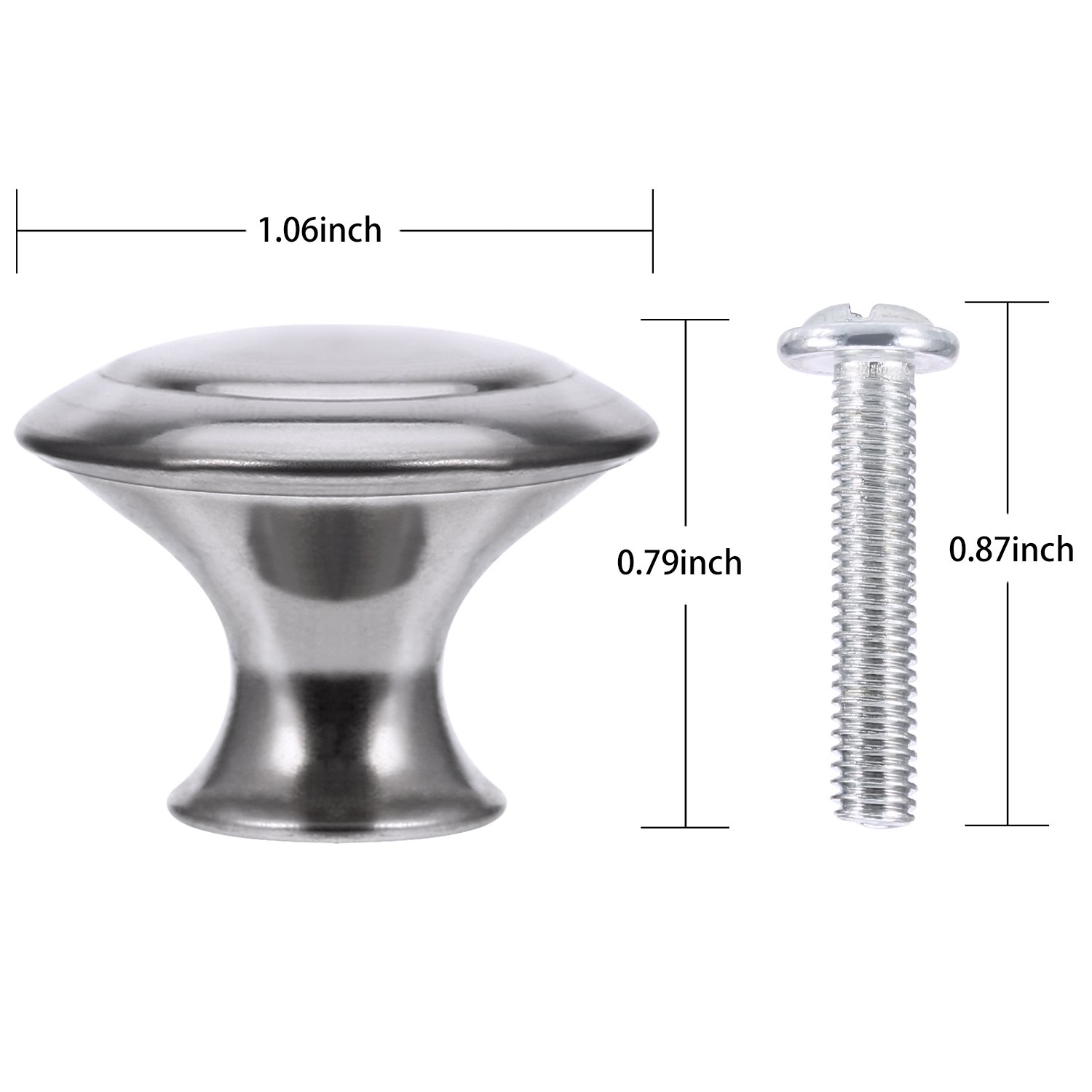Bememo 24 Pack Silver Cabinet Knobs - 1.06 x 0.79 Inch Round Kitchen Drawer Handles, Dresser Pulls, Durable Hardware for Cabinets, Wardrobes, and Furniture