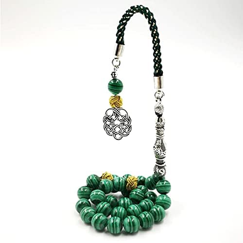 100% Natural AAAAA Grade Green Malachite Tasbih Beads Bracelet - Muslim Prayer Rosary, Yoga Meditation Jewelry, March 8 Gift for Women (Perfect for Spiritual Healing & Mindful Meditation)